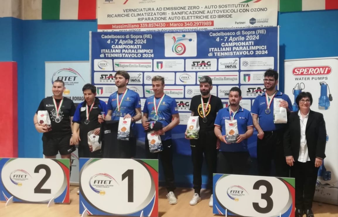 Campionati Italiani Paralimpici di Cadelbosco 2024 podio del doppio maschile di classe 11