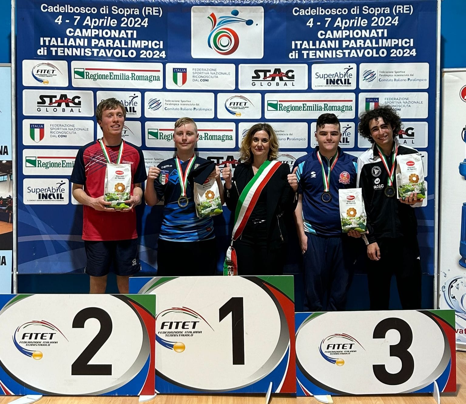 Campionati Italiani Paralimpici di Cadelbosco 2024 podio del singolare maschile giovanile di classe 11