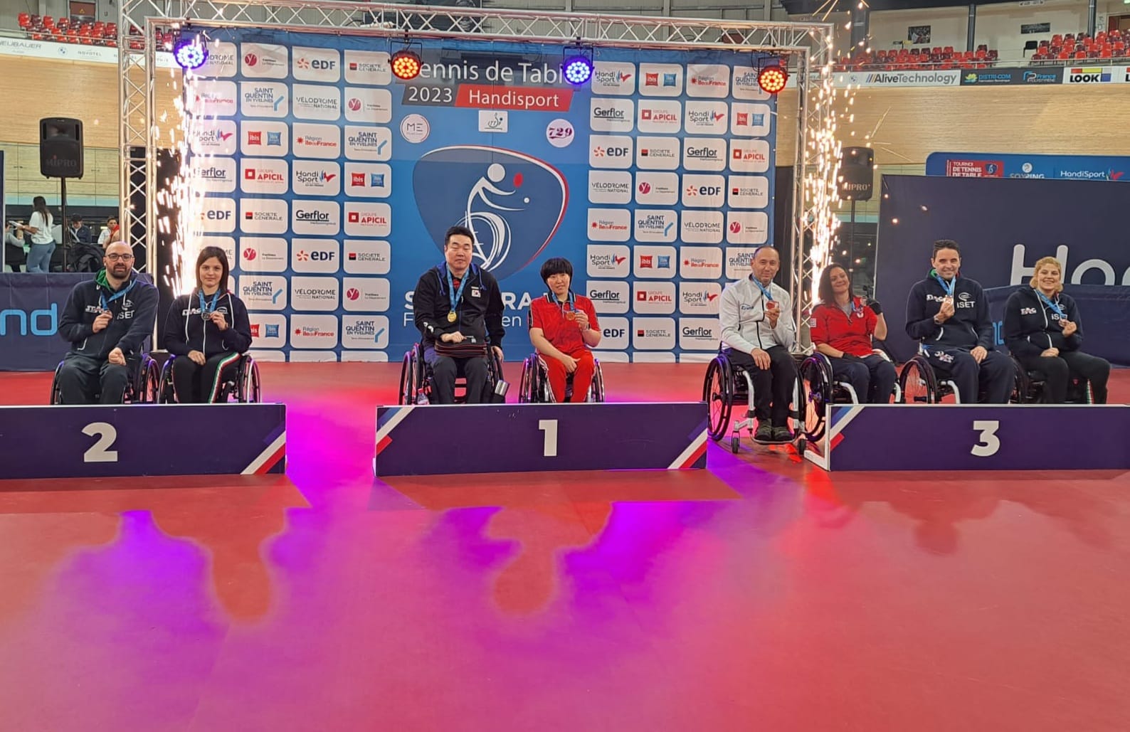 ITTF SQY French Para Open 2023 podio del doppio misto di classe XD4 con Federico Falco e Carlotta Ragazzini argenti e Federico Crosara e Giada Rossi bronzi