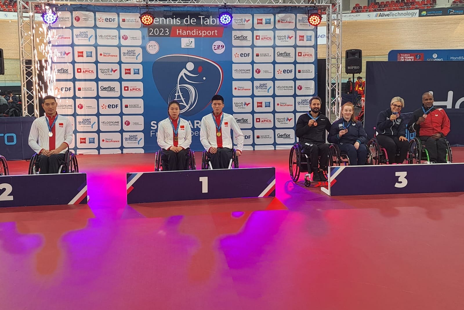 ITTF SQY French Para Open 2023 podio del doppio misto di classe XD7 con Michela Brunelli e legiziano Sameh Eid bronzi