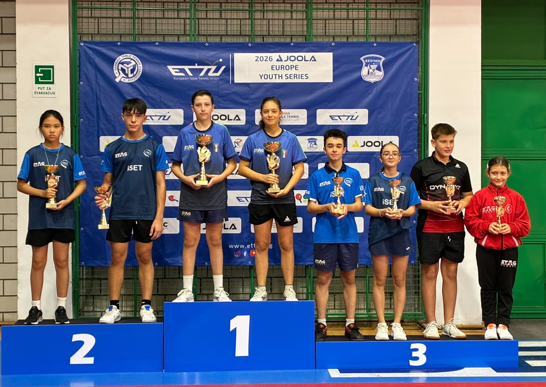 Serbia_Open_Europe_Youth_Series_2026_podio_del_doppio_misto_Under_13_con_tre_coppie_azzurre