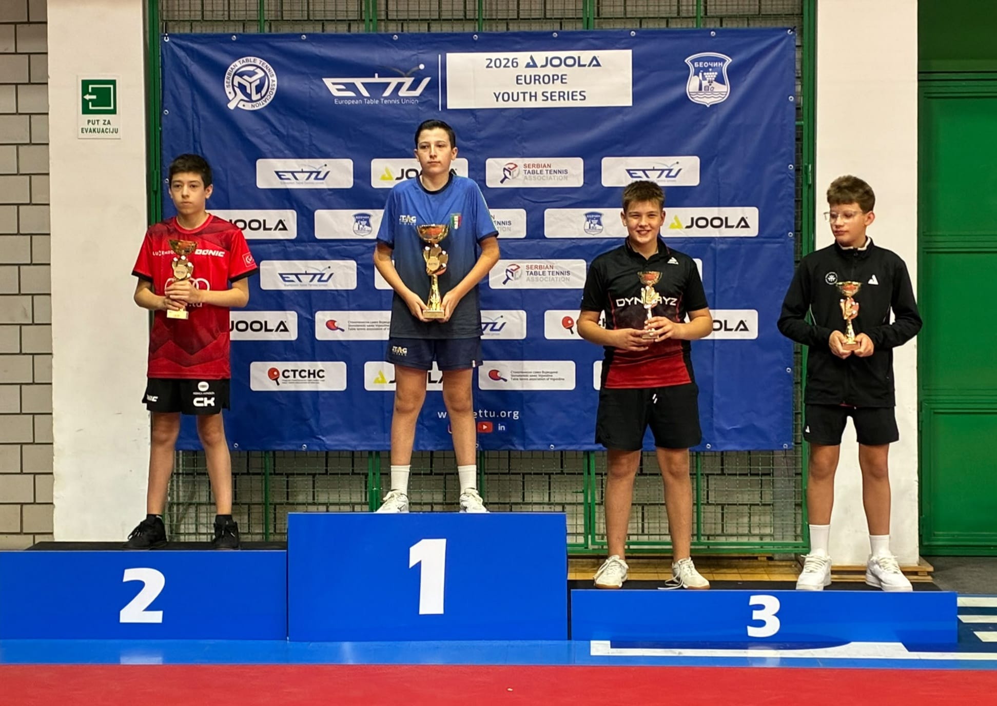 Serbia Open Europe Youth Series 2026 podio del singolare maschile Under 13 con Pietro Campagna oro