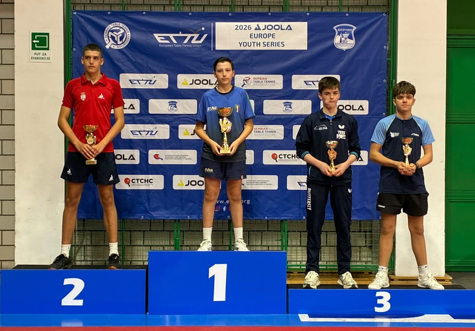 Serbia Open Europe Youth Series 2026 podio del singolare maschile Under 15 con Pietro Campagna oro