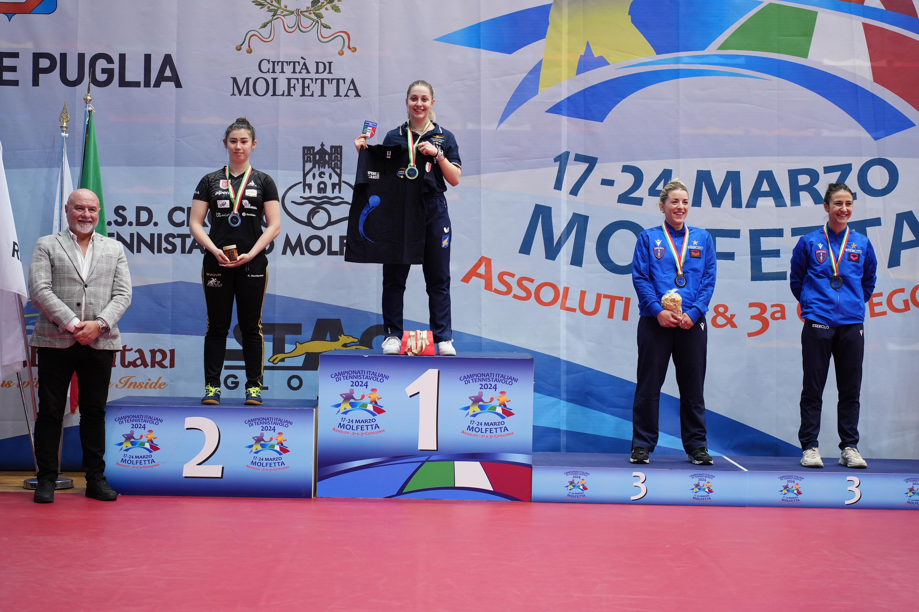 Campionati Assoluti di seconda e di terza categoria di Molfetta 2024 podio del singolare femminile assoluto