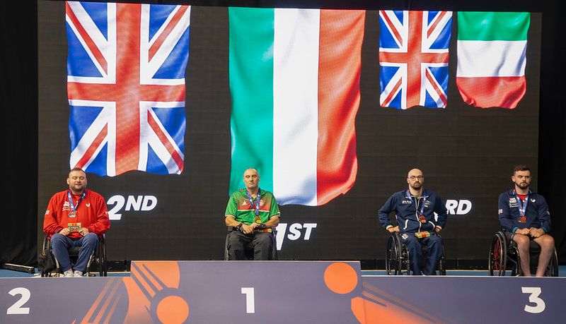 Campionati Europei Paralimpici di Sheffield 2023 podio del singolare maschile di classe 1 con Federico Falco