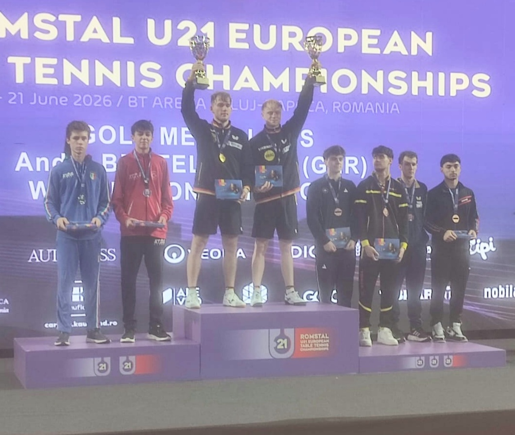 Campionati Europei Under 21 di Cluj Napoca 2026 podio del doppio maschile con Danilo Faso argento