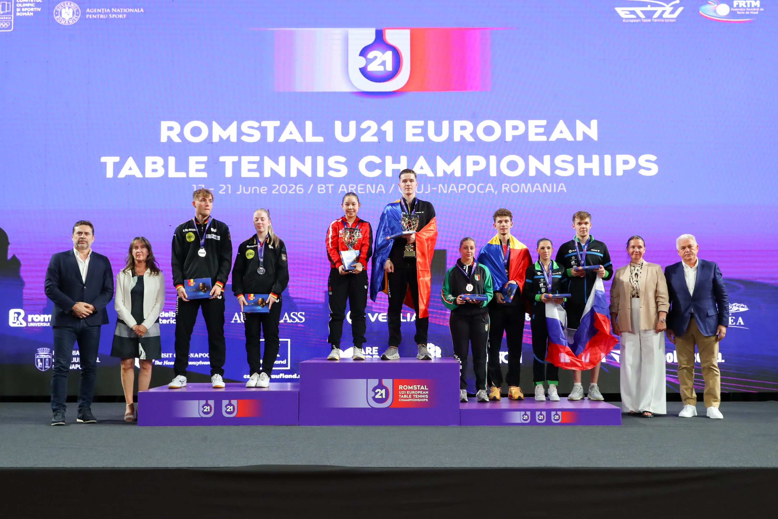Campionati Europei Under 21 di Cluj Napoca 2026 podio del doppio maschile con Danilo Faso medaglia dargento
