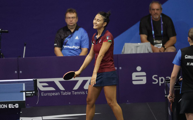 Campionati Europei di Monaco di Baviera 2022 Giorgia Piccolin felice dopo aver battuto Hana Matelova nei sedicesimi
