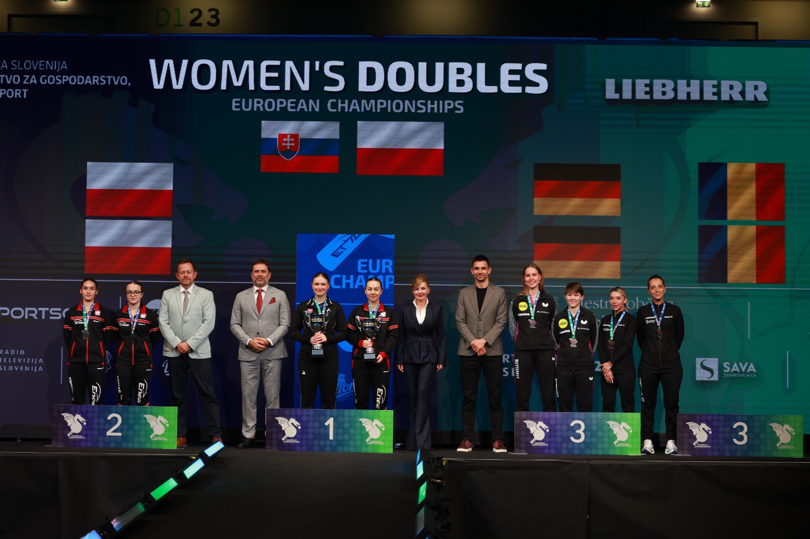 Campionati Europei individuali di Lubiana 2026 podio del doppio femminile