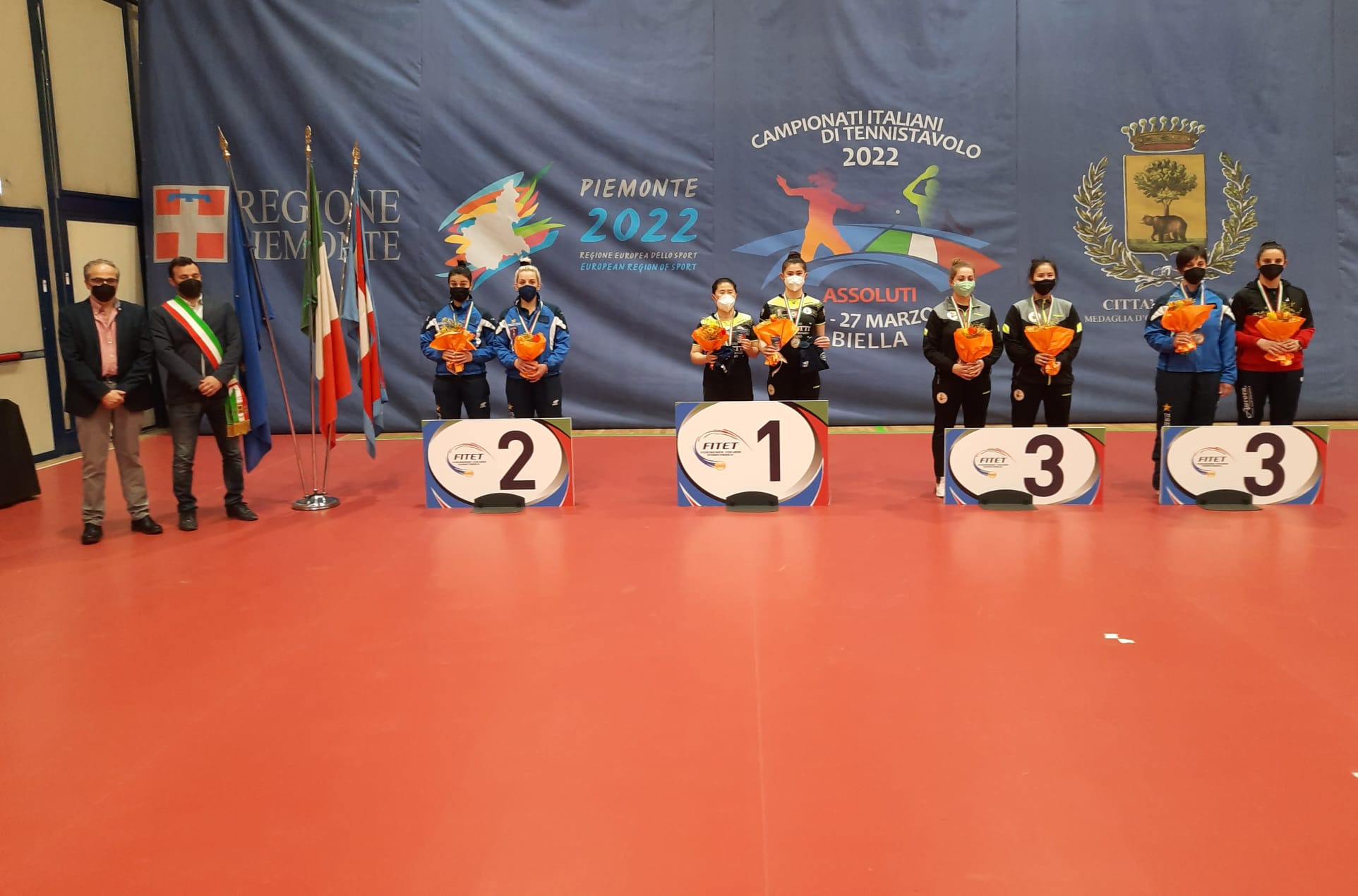 Campionati Italiani Assoluti di Biella 2022 podio del doppio femminile