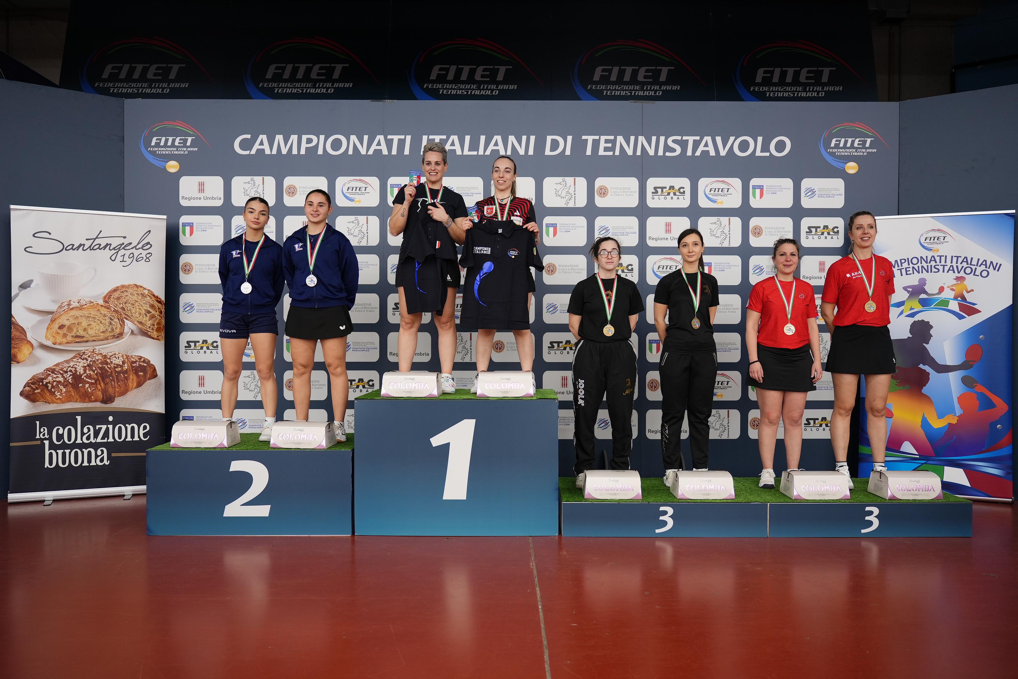 Campionati Italiani Assoluti di seconda e terza categoria di Terni 2026 podio del doppio femminile di seconda categoria