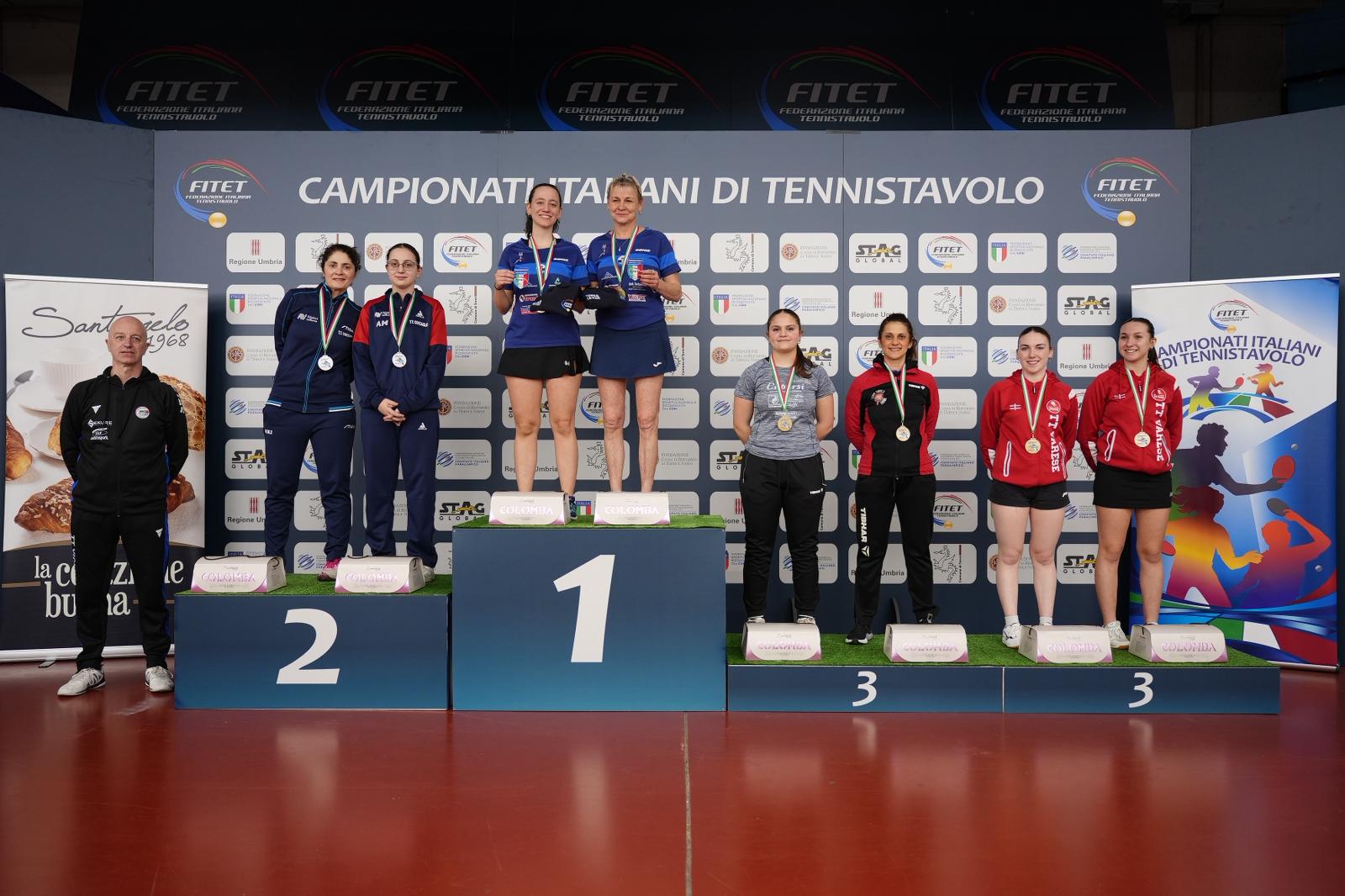 Campionati Italiani Assoluti di seconda e terza categoria di Terni 2026 podio del doppio femminile di terza categoria