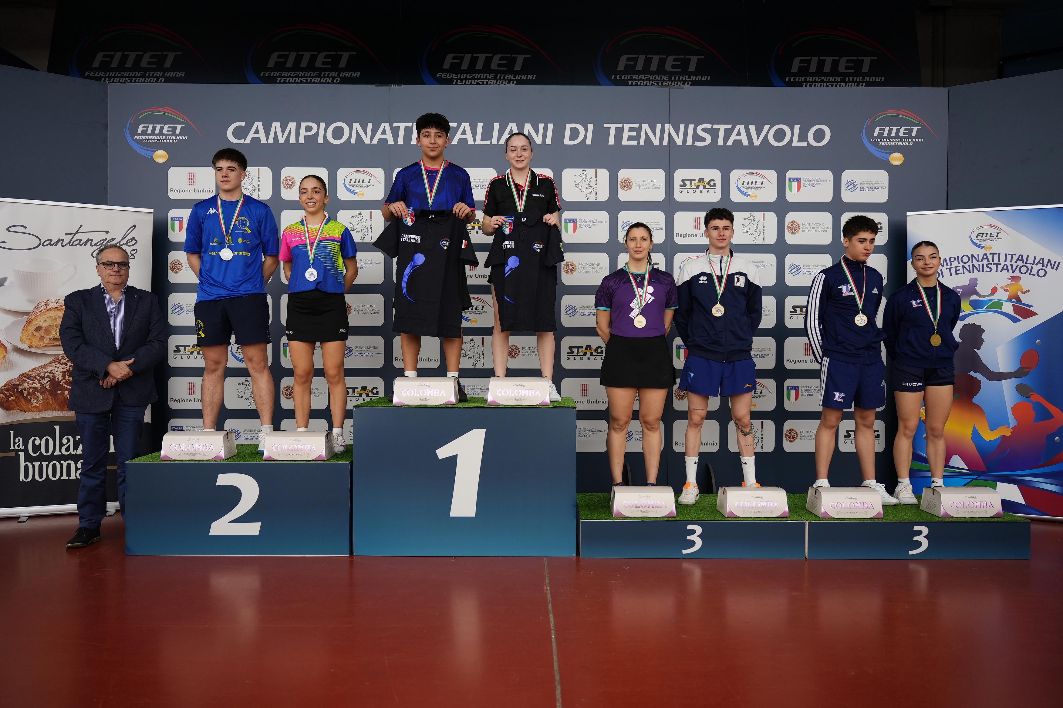 Campionati Italiani Assoluti di seconda e terza categoria di Terni 2026 podio del doppio misto di seconda categoria