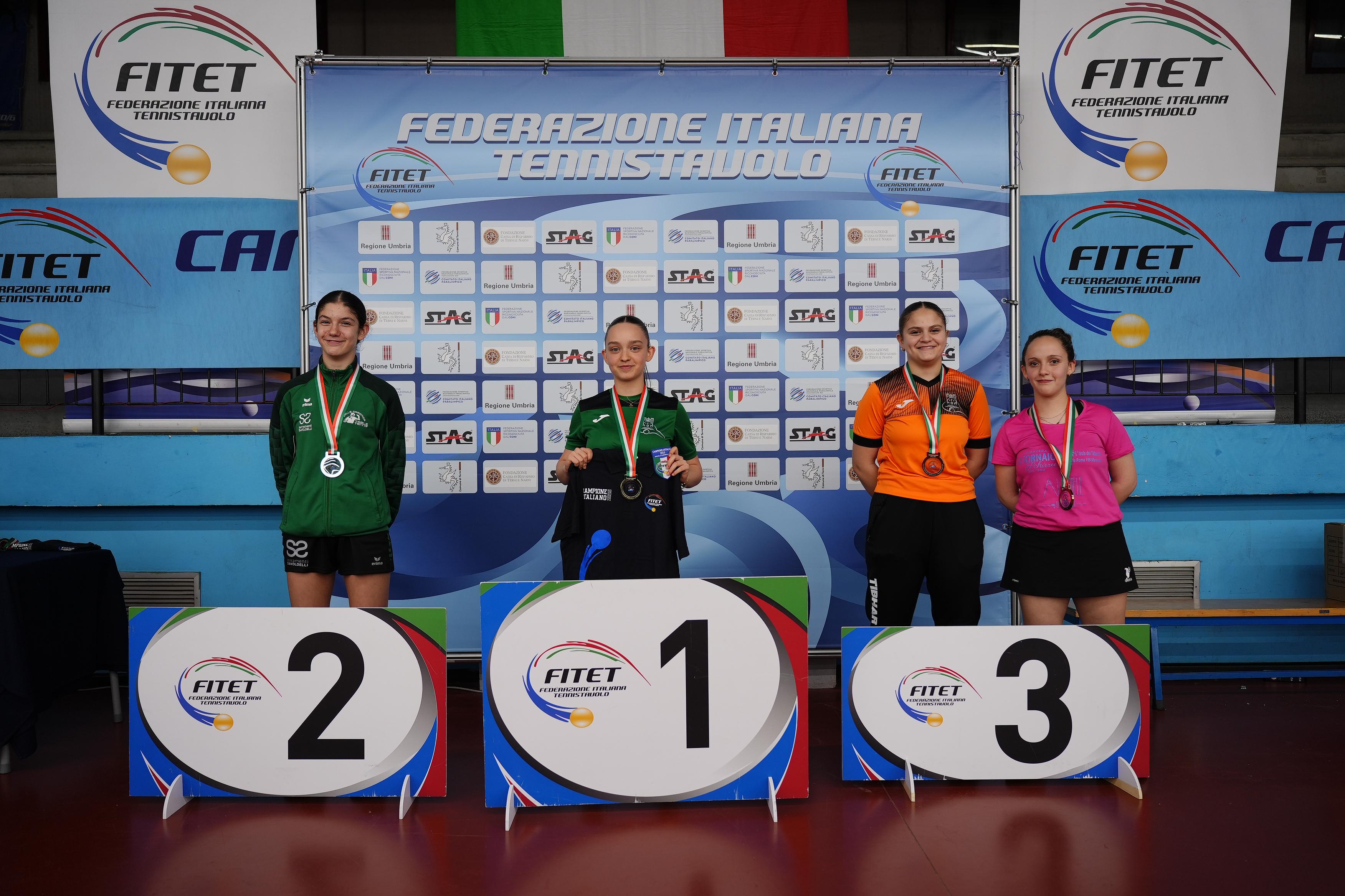Campionati Italiani Giovanili 2025 podio del singolare femminile Under 15