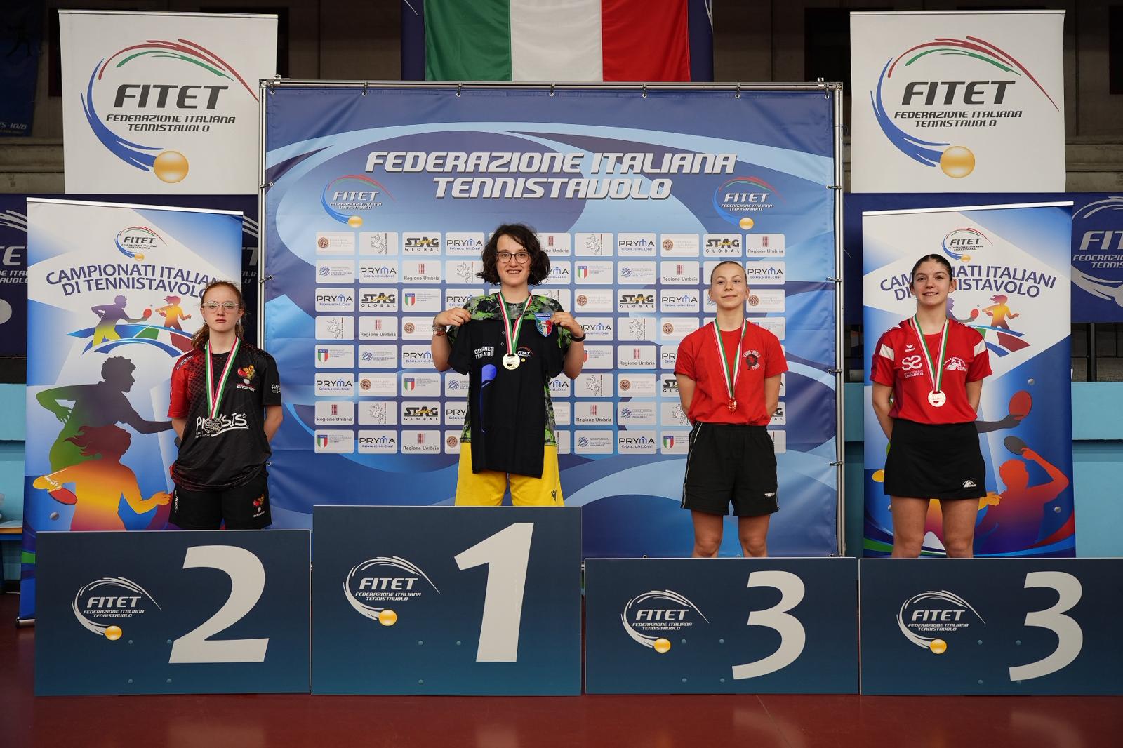 Campionati Italiani Giovanili 2026 podio del singolare femminile Under 15