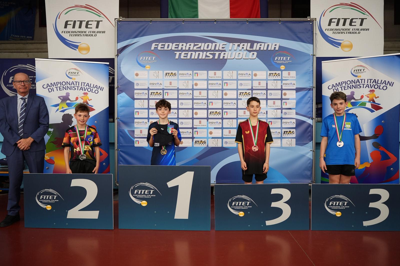 Campionati Italiani Giovanili 2026 podio del singolare maschile Under 11