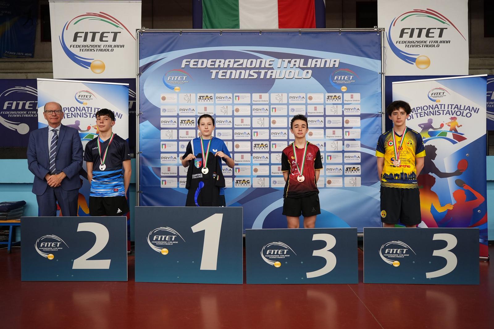 Campionati Italiani Giovanili 2026 podio del singolare maschile Under 13