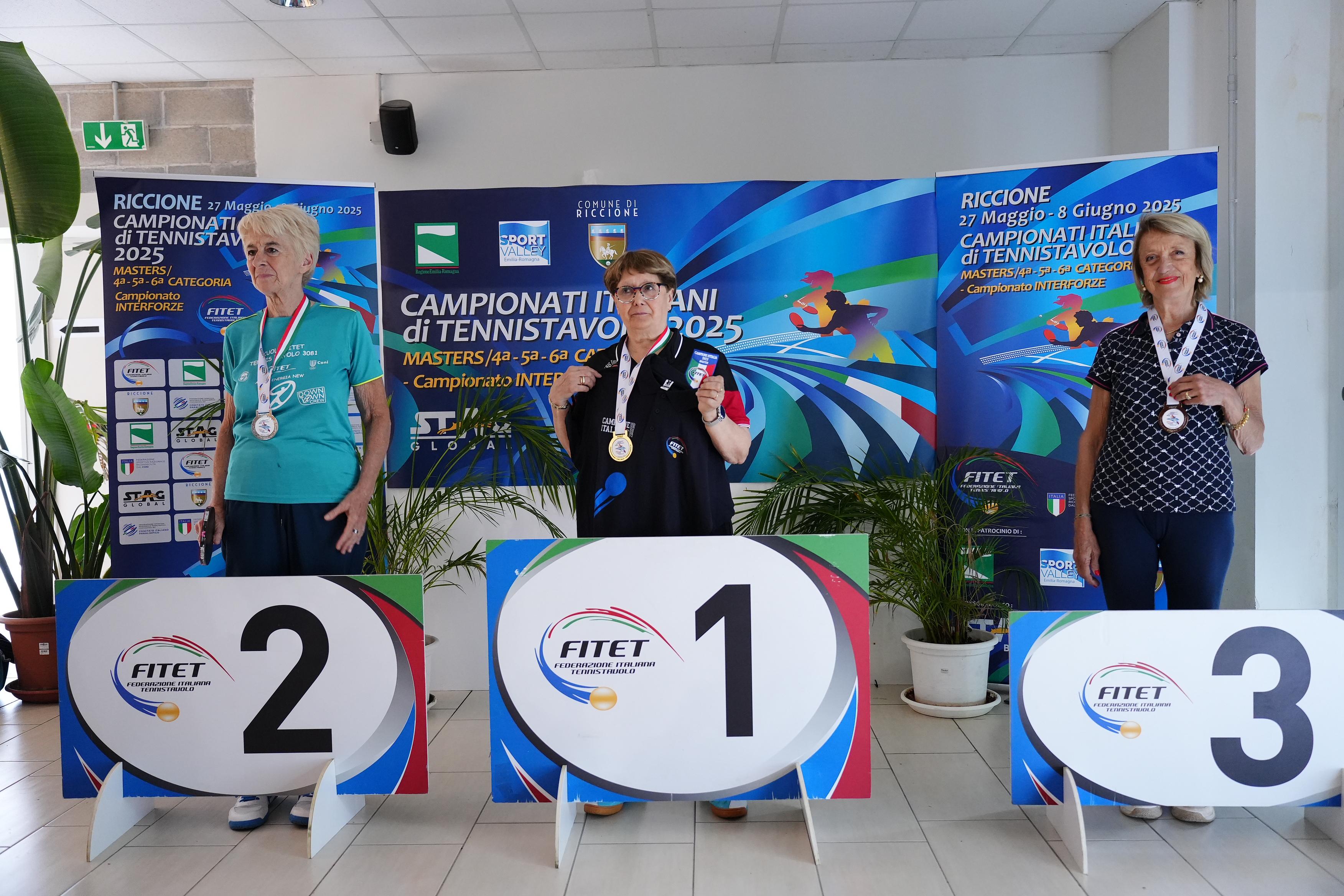 Campionati Italiani Master 2025 podio del singolare femminile Over 75