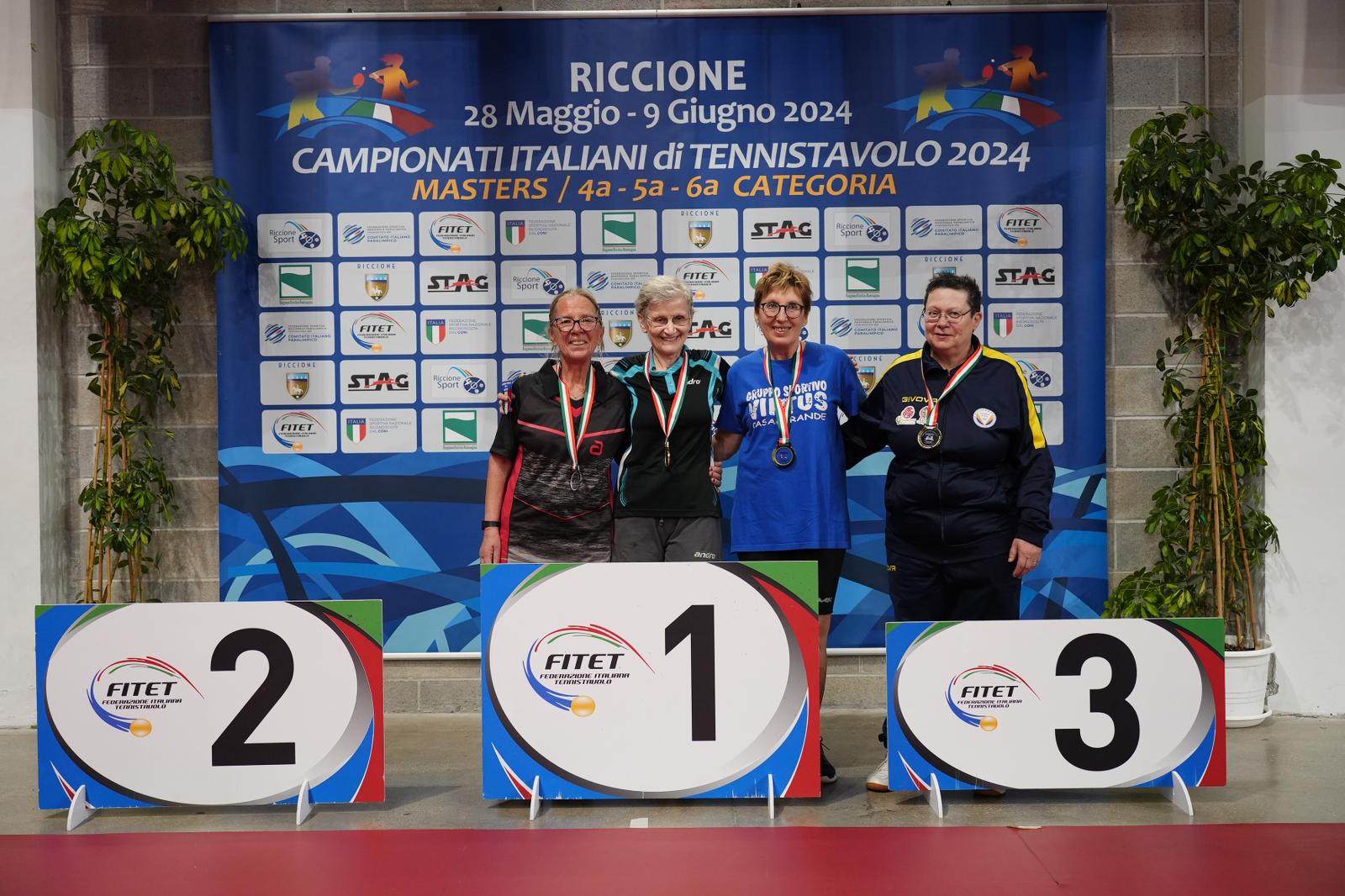 Campionati Italiani Master di Riccione 2024 podio del singolare femminile Over 65