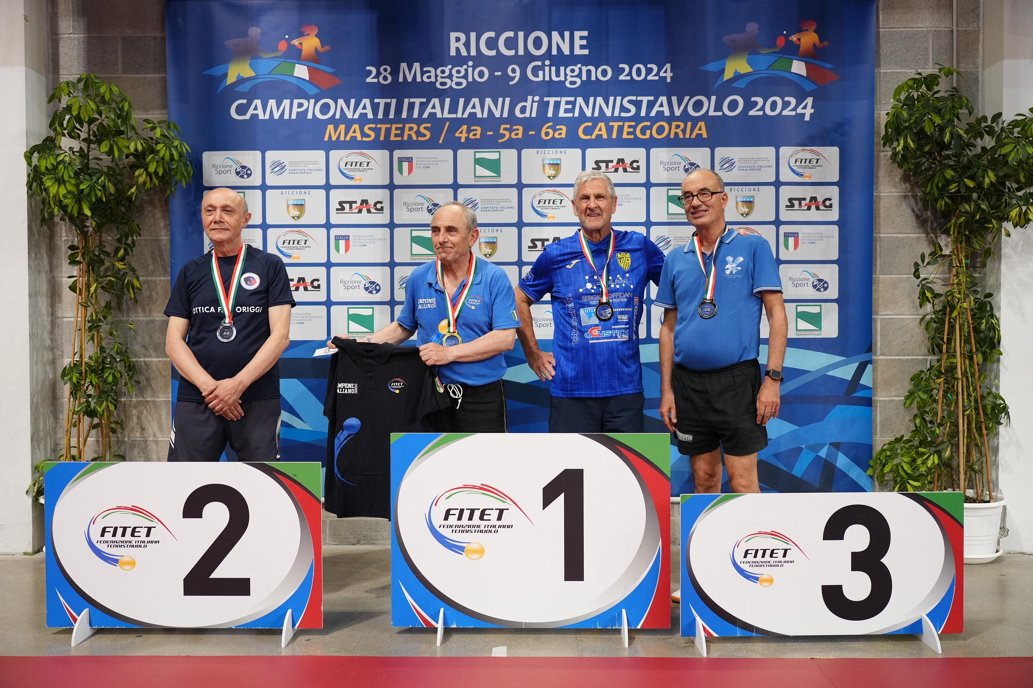 Campionati Italiani Master di Riccione 2024 podio del singolare maschile Over 70