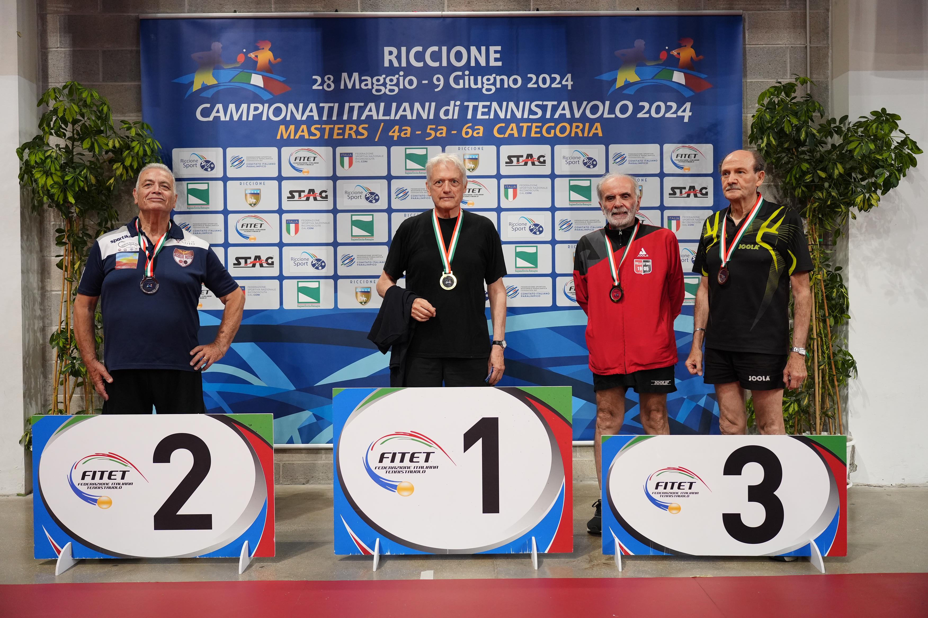 Campionati Italiani Master di Riccione 2024 podio del singolare maschile Over 75