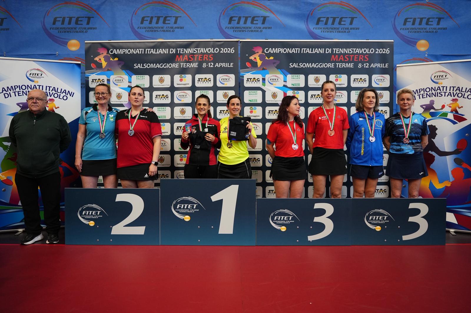 Campionati Italiani Master di Salsomaggiore Terme 2026 podio del doppio femminile Over 40