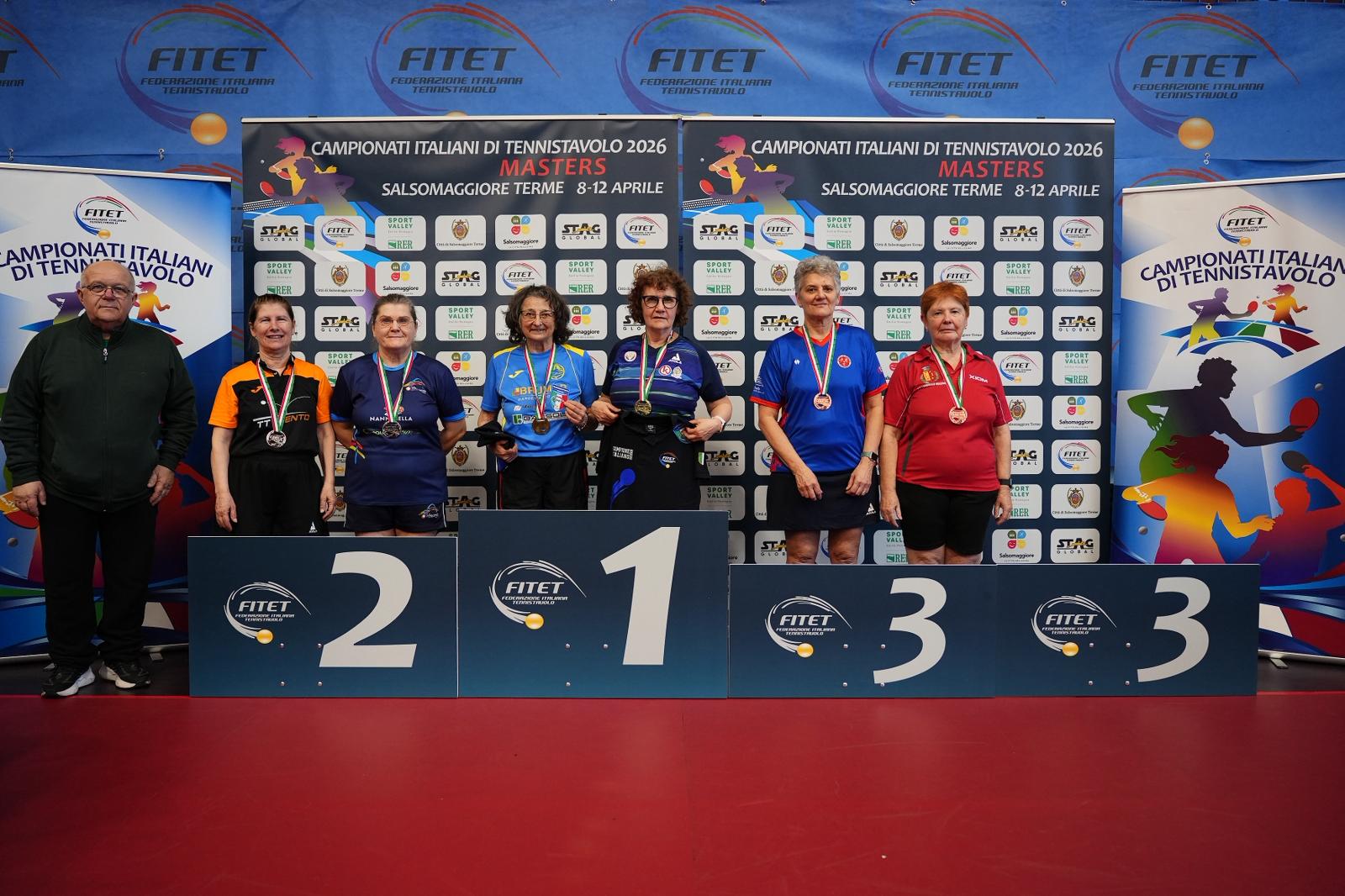 Campionati Italiani Master di Salsomaggiore Terme 2026 podio del doppio femminile Over 65
