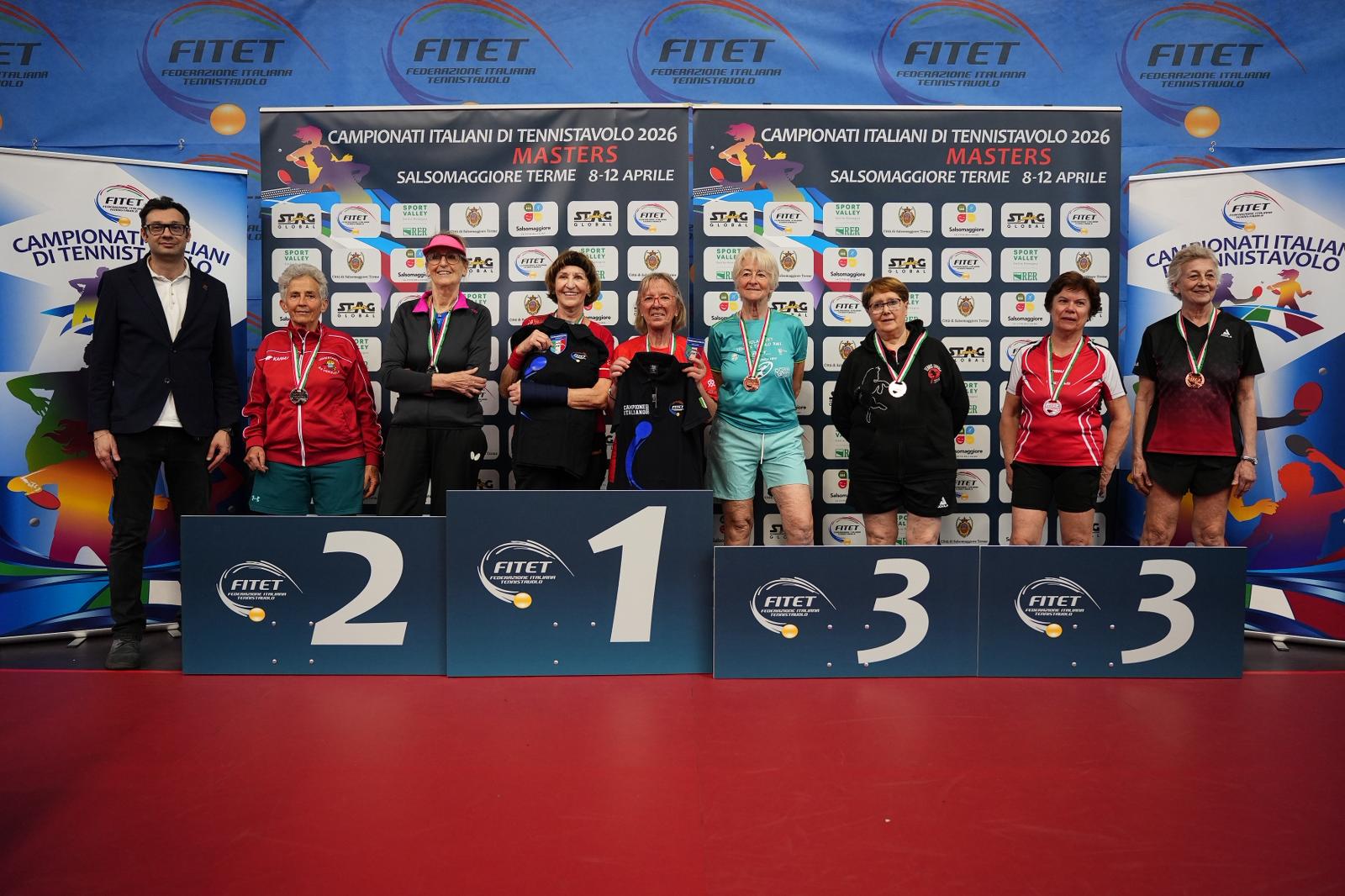 Campionati Italiani Master di Salsomaggiore Terme 2026 podio del doppio femminile Over 70
