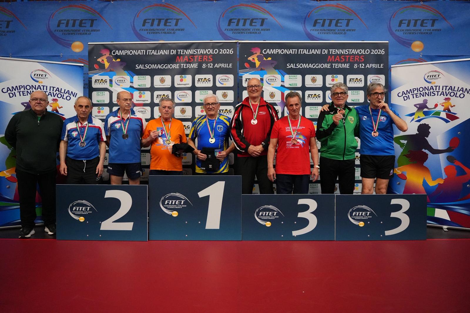 Campionati Italiani Master di Salsomaggiore Terme 2026 podio del doppio maschile Over 70
