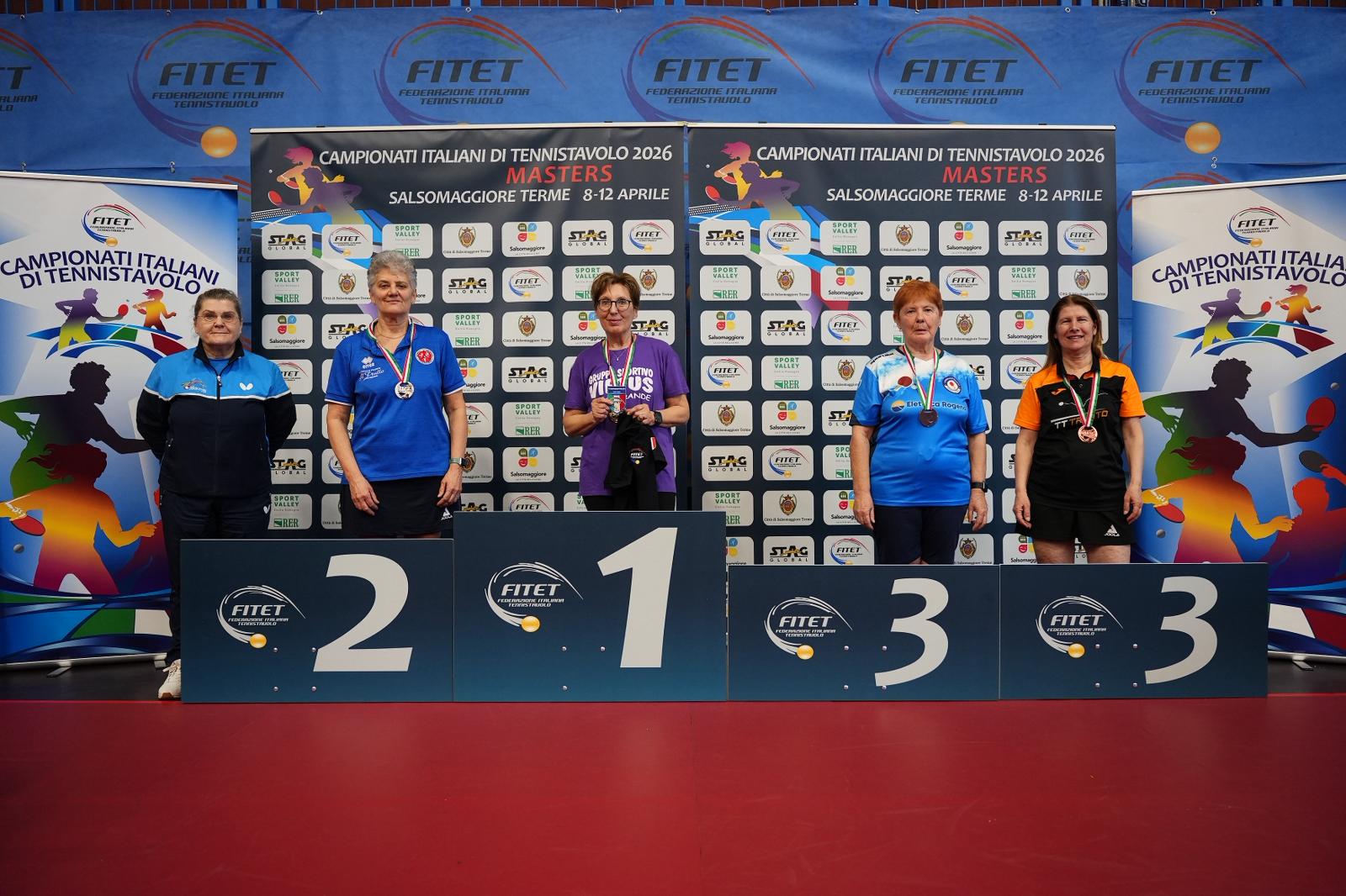 Campionati Italiani Master di Salsomaggiore Terme 2026 podio del singolare femminile Over 65
