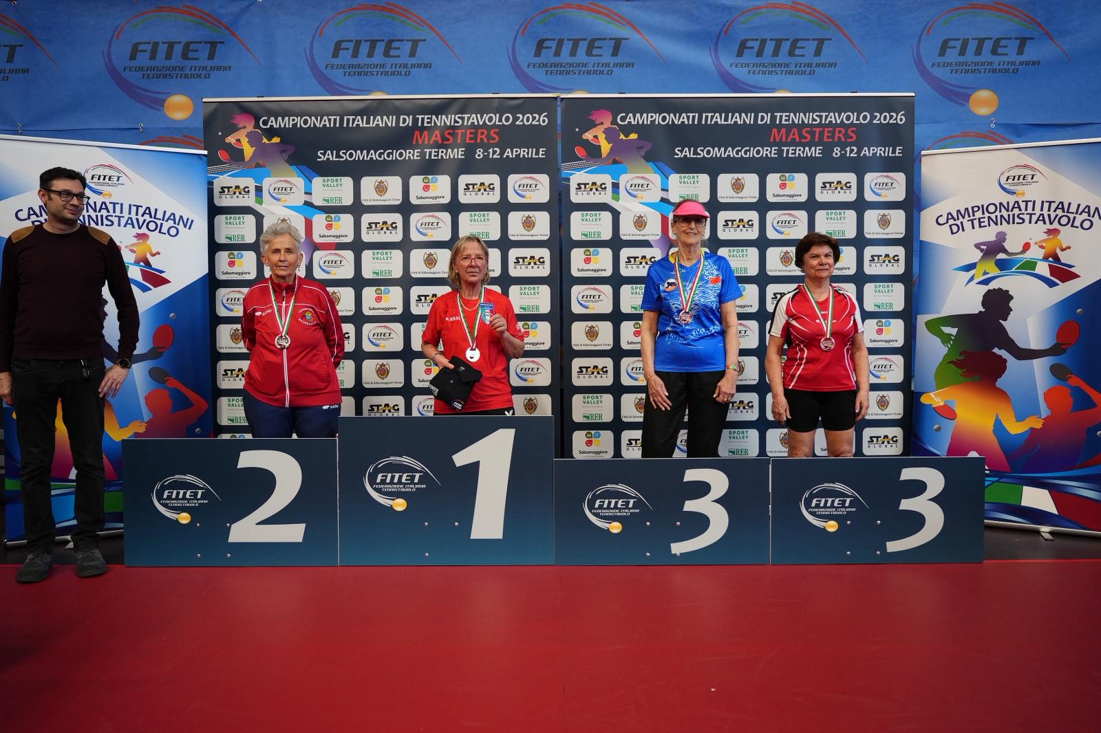 Campionati Italiani Master di Salsomaggiore Terme 2026 podio del singolare femminile Over 70