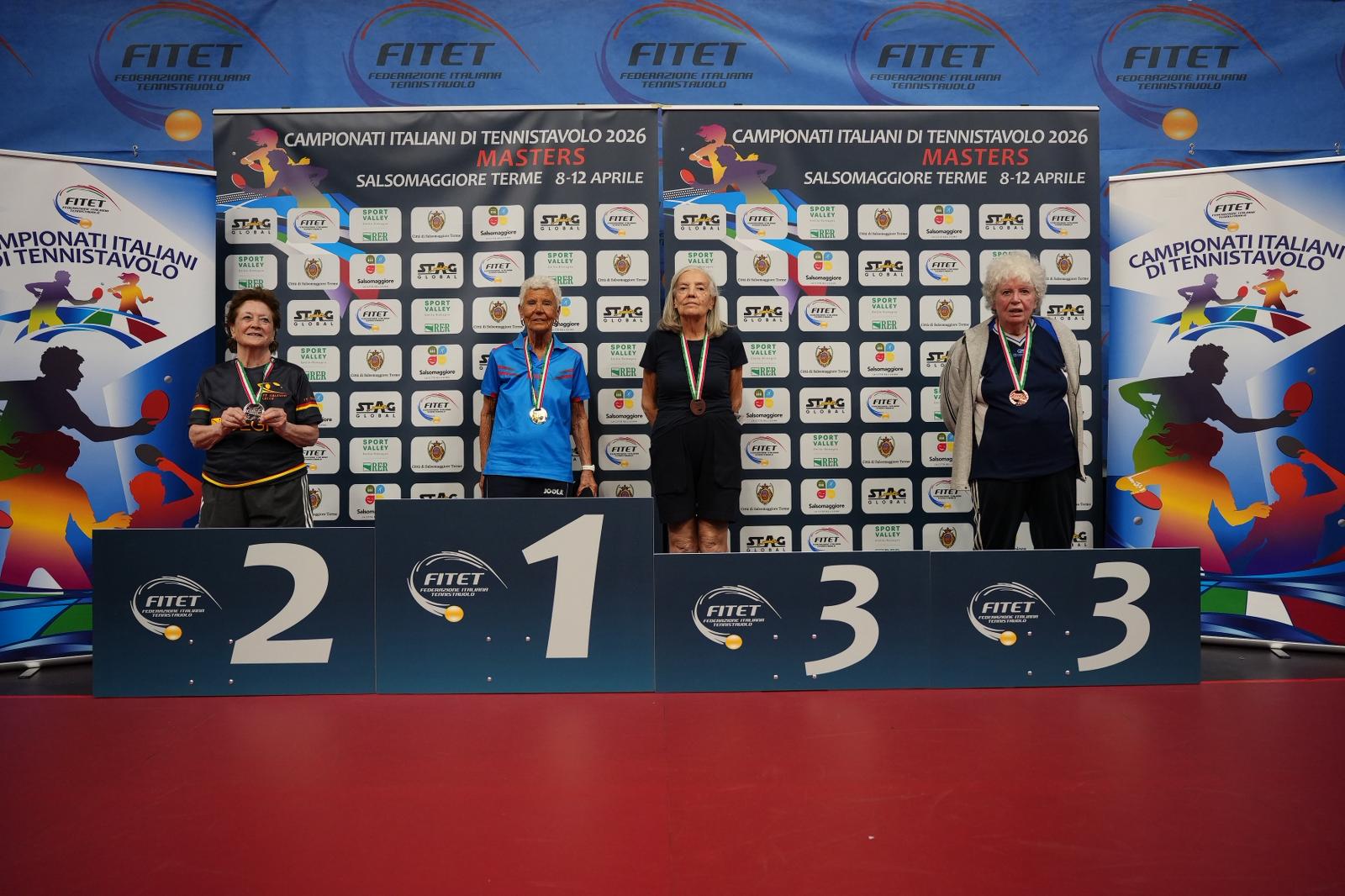 Campionati Italiani Master di Salsomaggiore Terme 2026 podio del singolare femminile Over 80