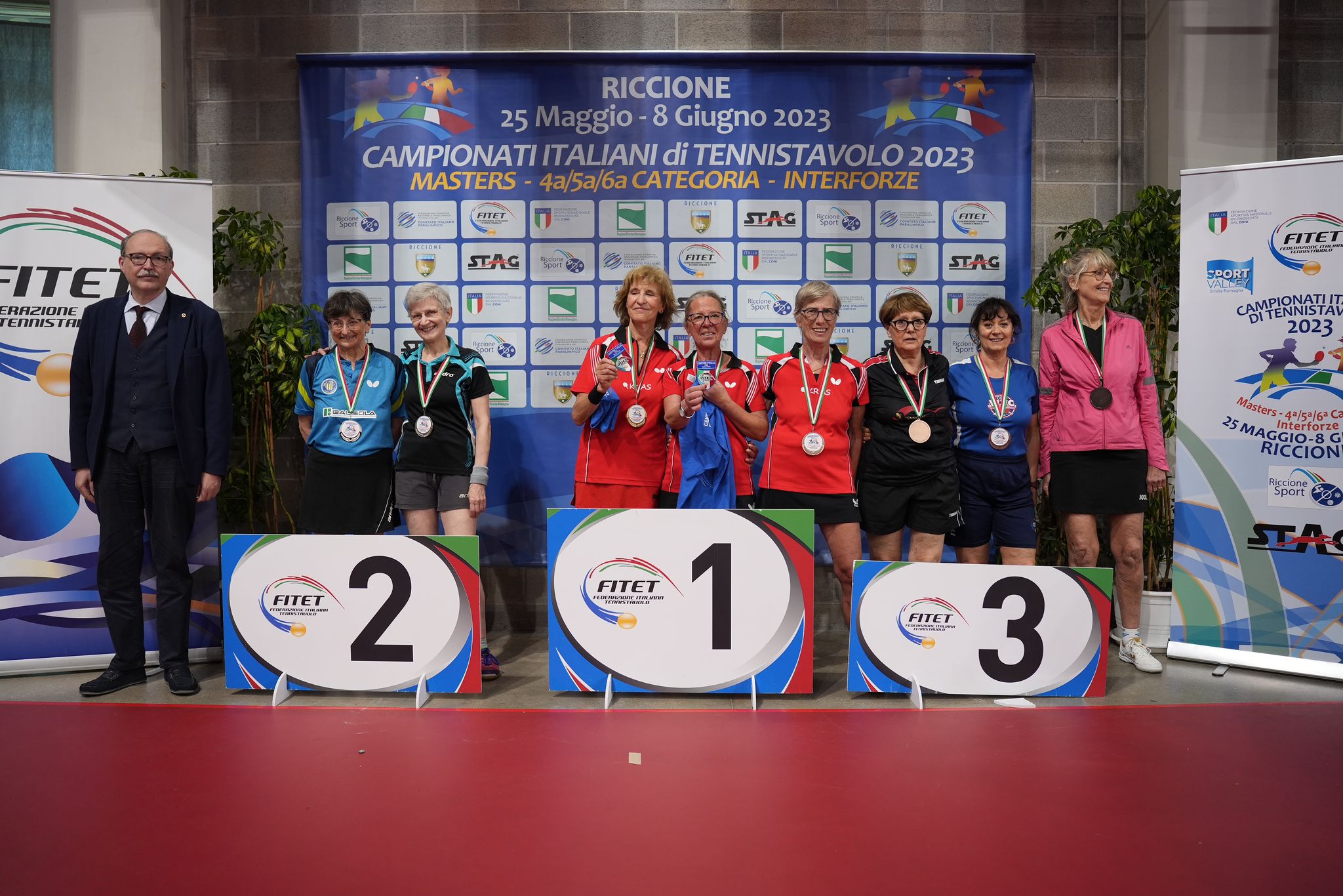 Campionati Italiani Masters di Riccione 2023 podio del doppio femminile Over 65