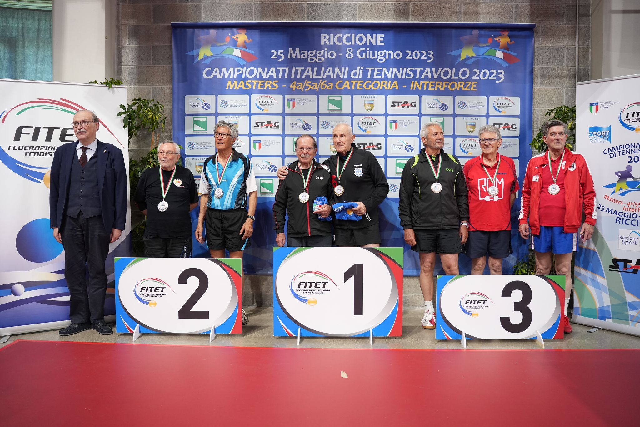 Campionati Italiani Masters di Riccione 2023 podio del doppio maschile Over 75