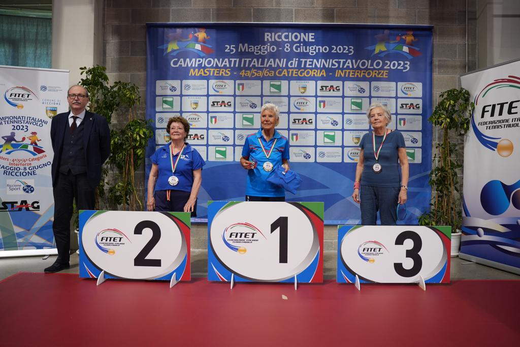 Campionati Italiani Masters di Riccione 2023 podio del singolare femminile Over 80