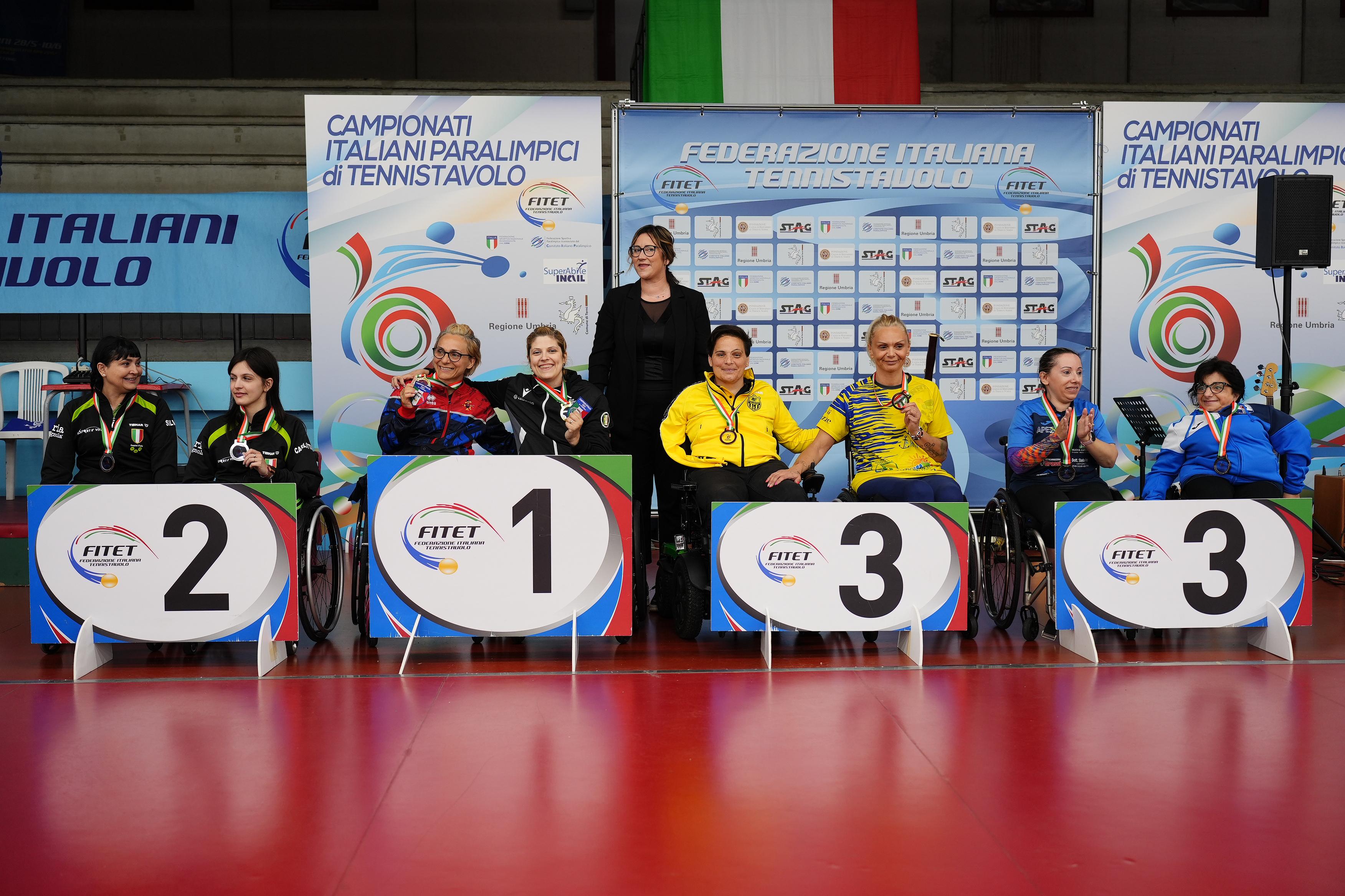 Campionati Italiani Paralimpici 2025 podio del doppio femminile di classe 1 5