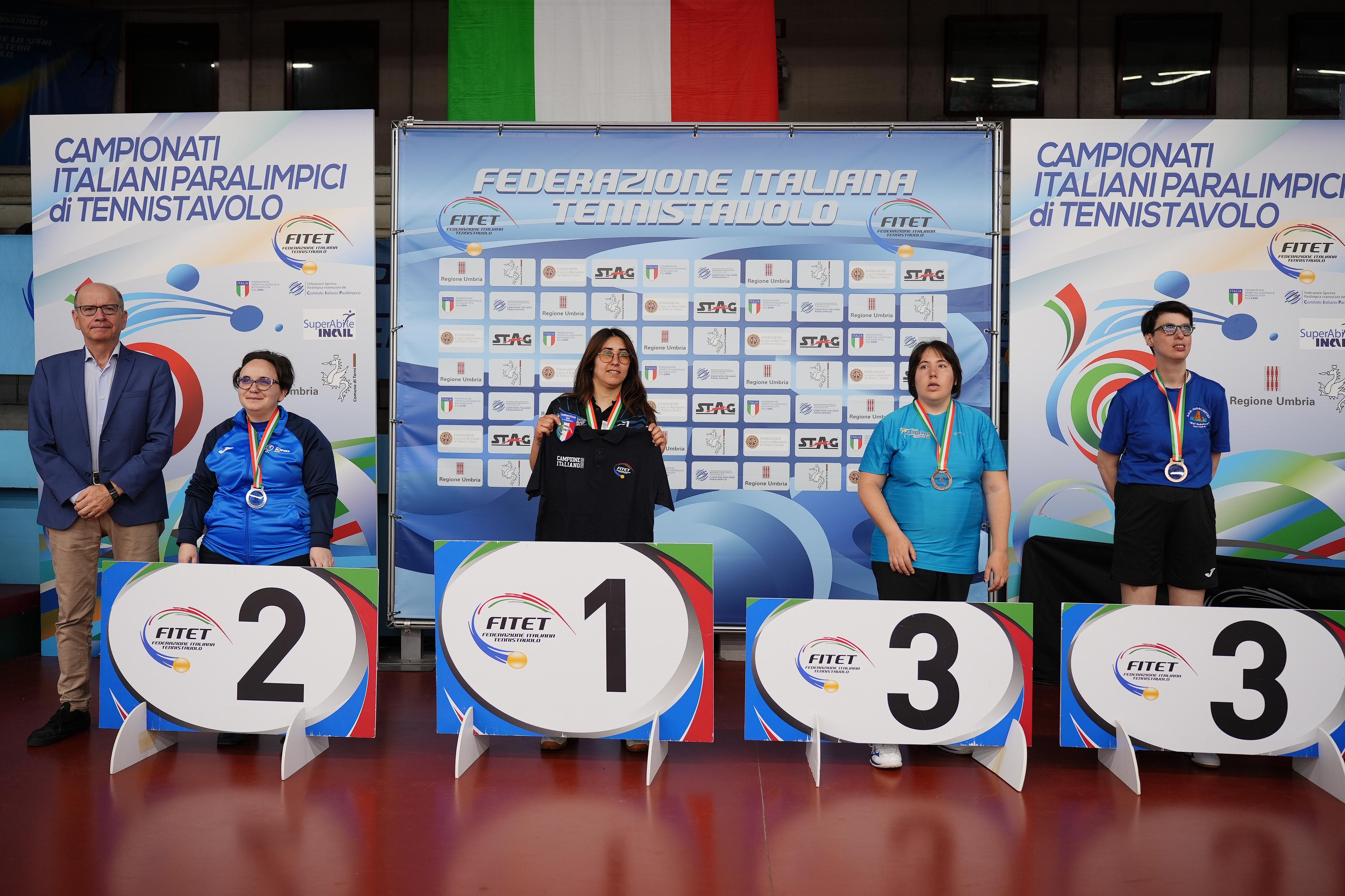 Campionati Italiani Paralimpici 2025 podio del singolare femminile assoluto di classe 11