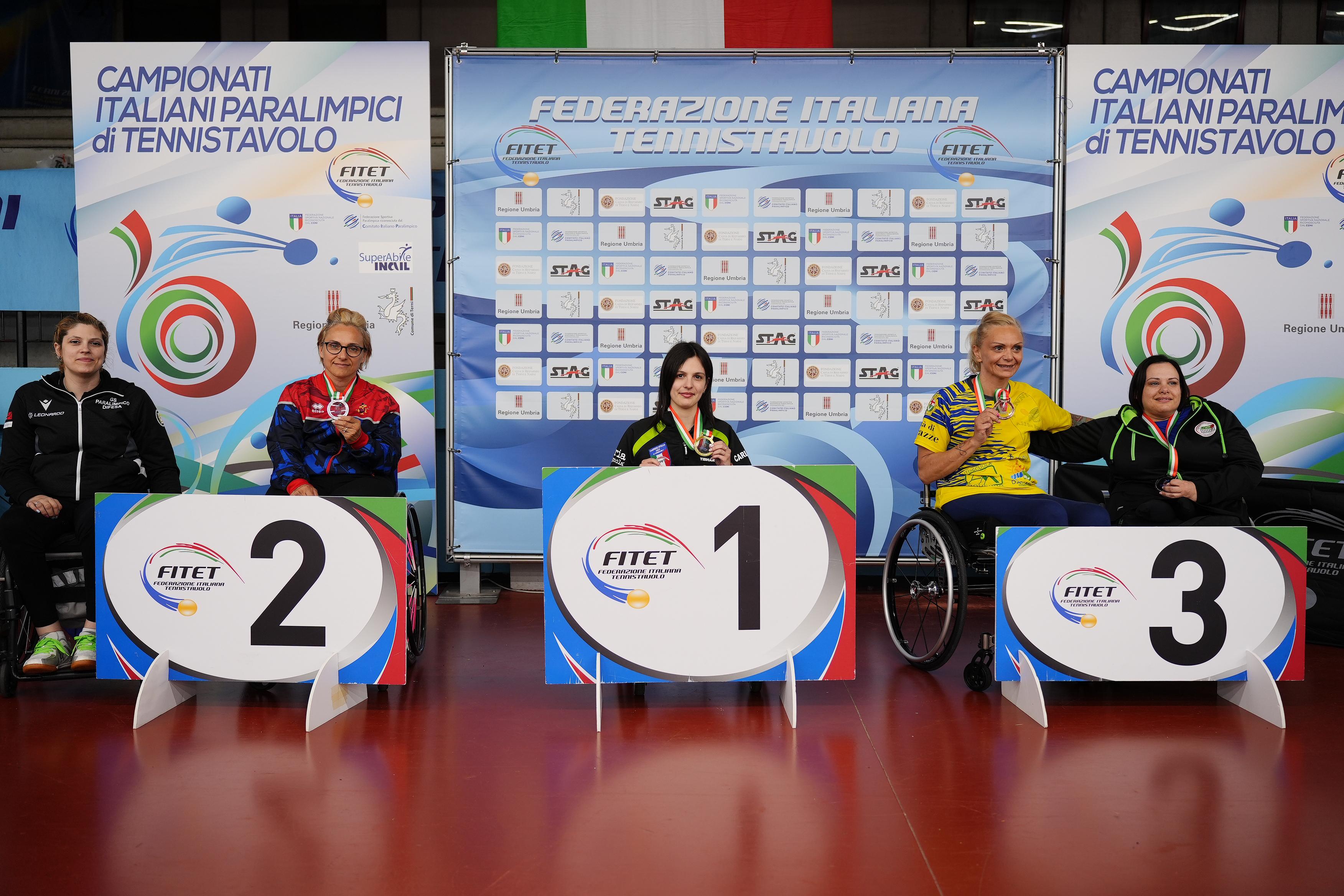 Campionati Italiani Paralimpici 2025 podio del singolare femminile assoluto di classe 3