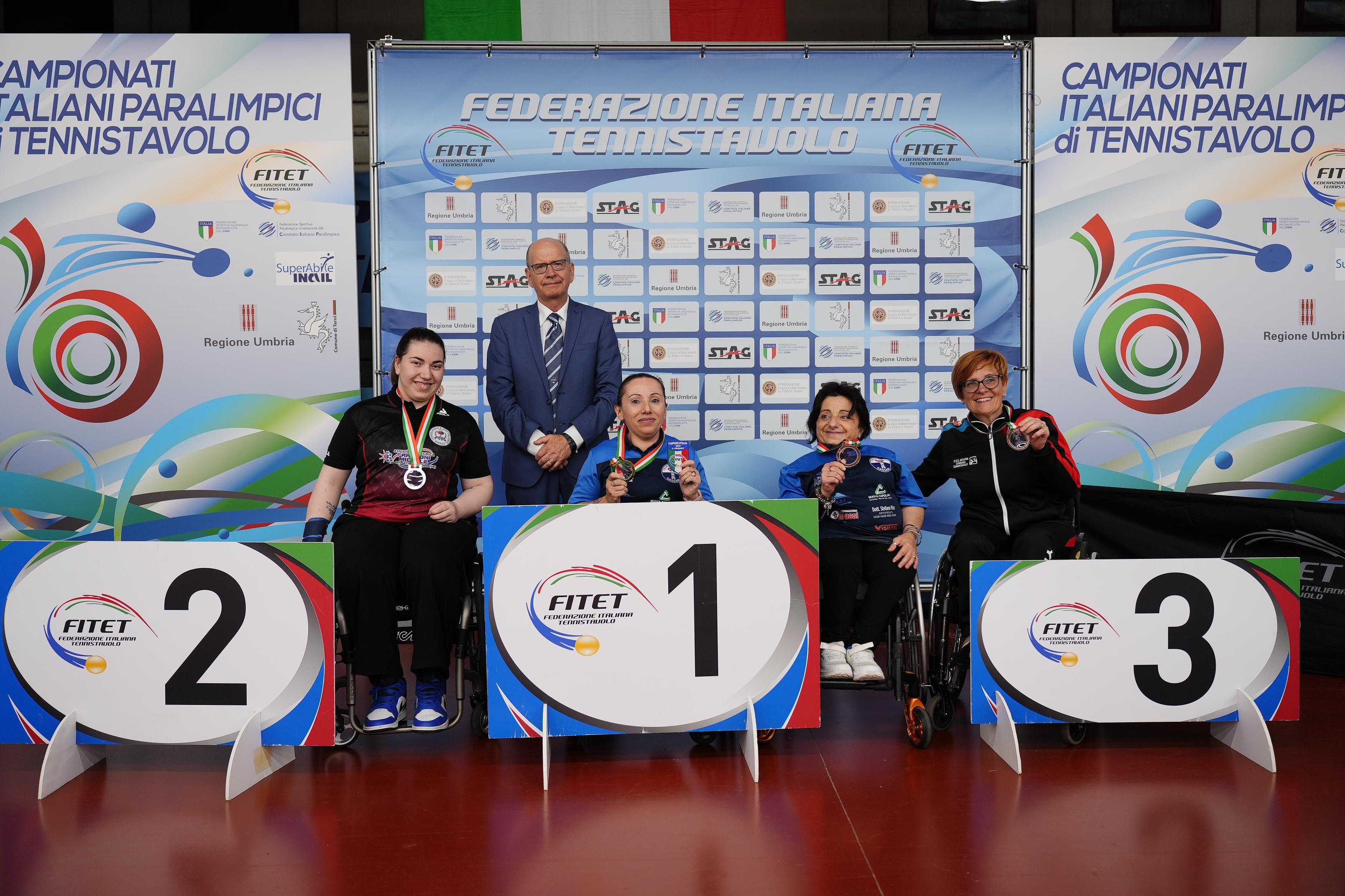 Campionati Italiani Paralimpici 2025 podio del singolare femminile assoluto di classe 4