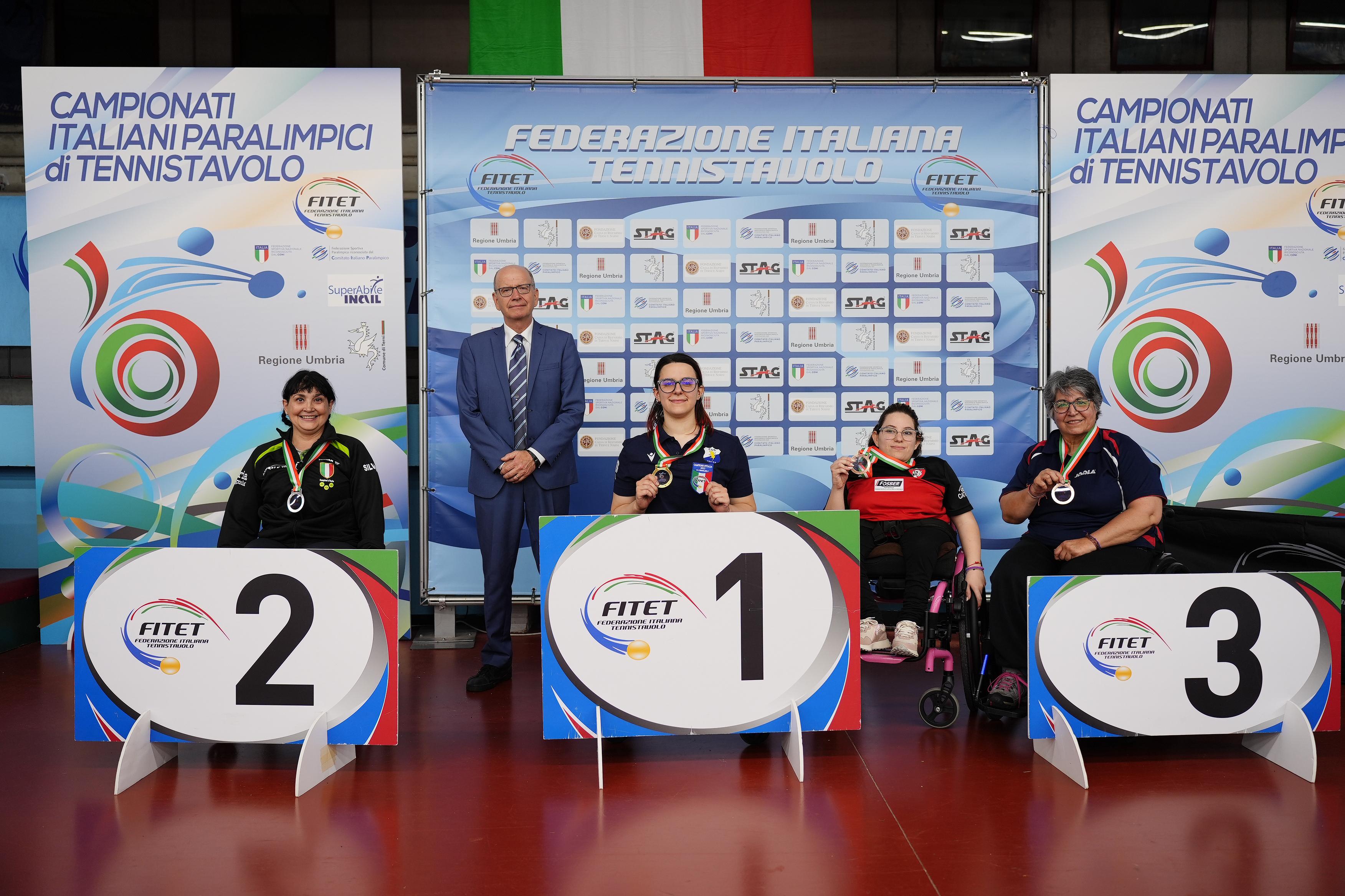 Campionati Italiani Paralimpici 2025 podio del singolare femminile assoluto di classe 5