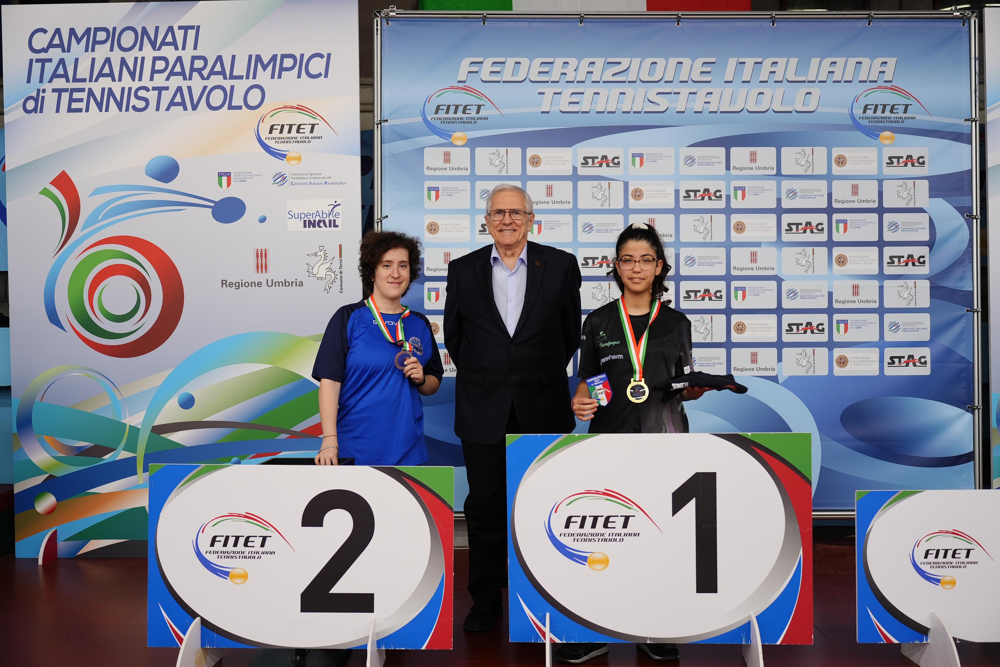 Campionati Italiani Paralimpici 2025 podio del singolare femminile assoluto di classe 7