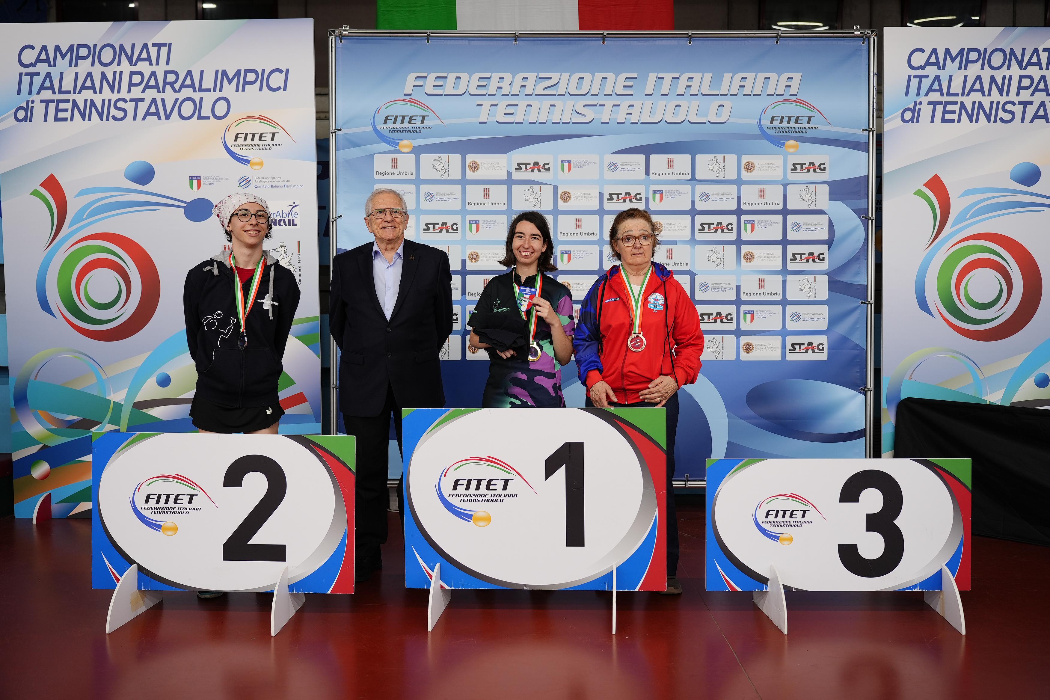 Campionati Italiani Paralimpici 2025 podio del singolare femminile assoluto di classe 8