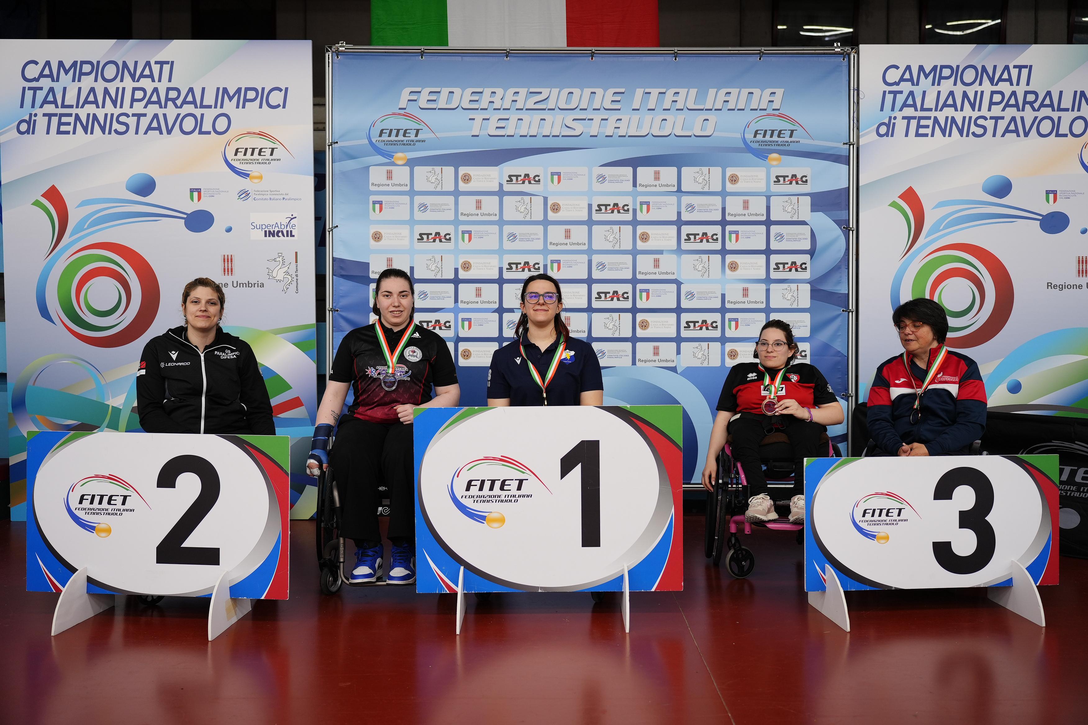Campionati Italiani Paralimpici 2025 podio del singolare femminile esordienti di classe 1 5