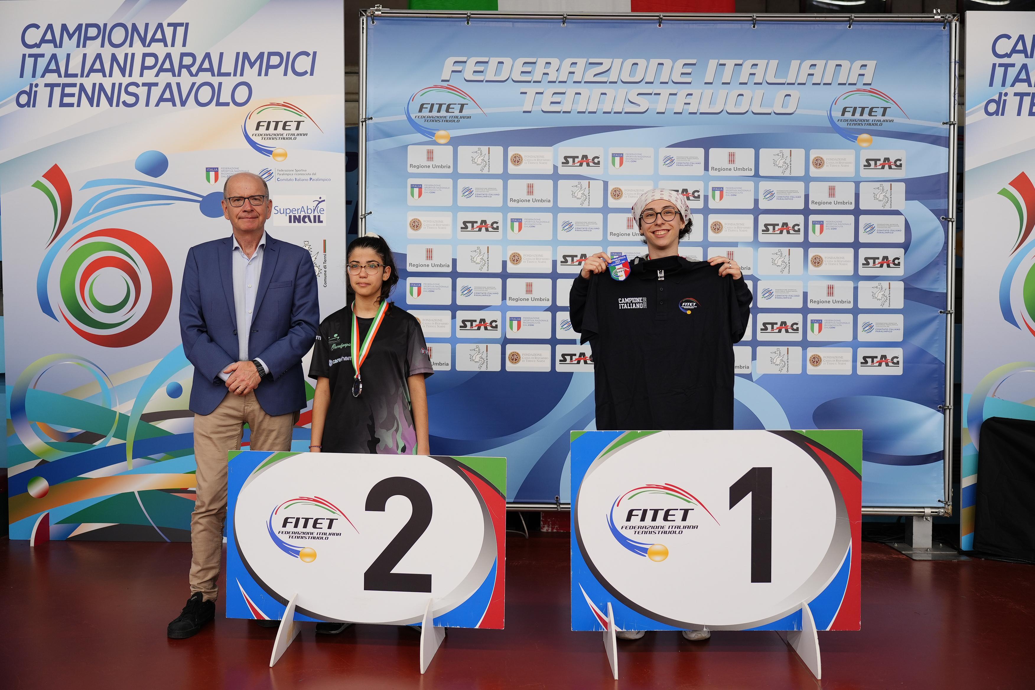 Campionati Italiani Paralimpici 2025 podio del singolare femminile giovanile di classe 6 10