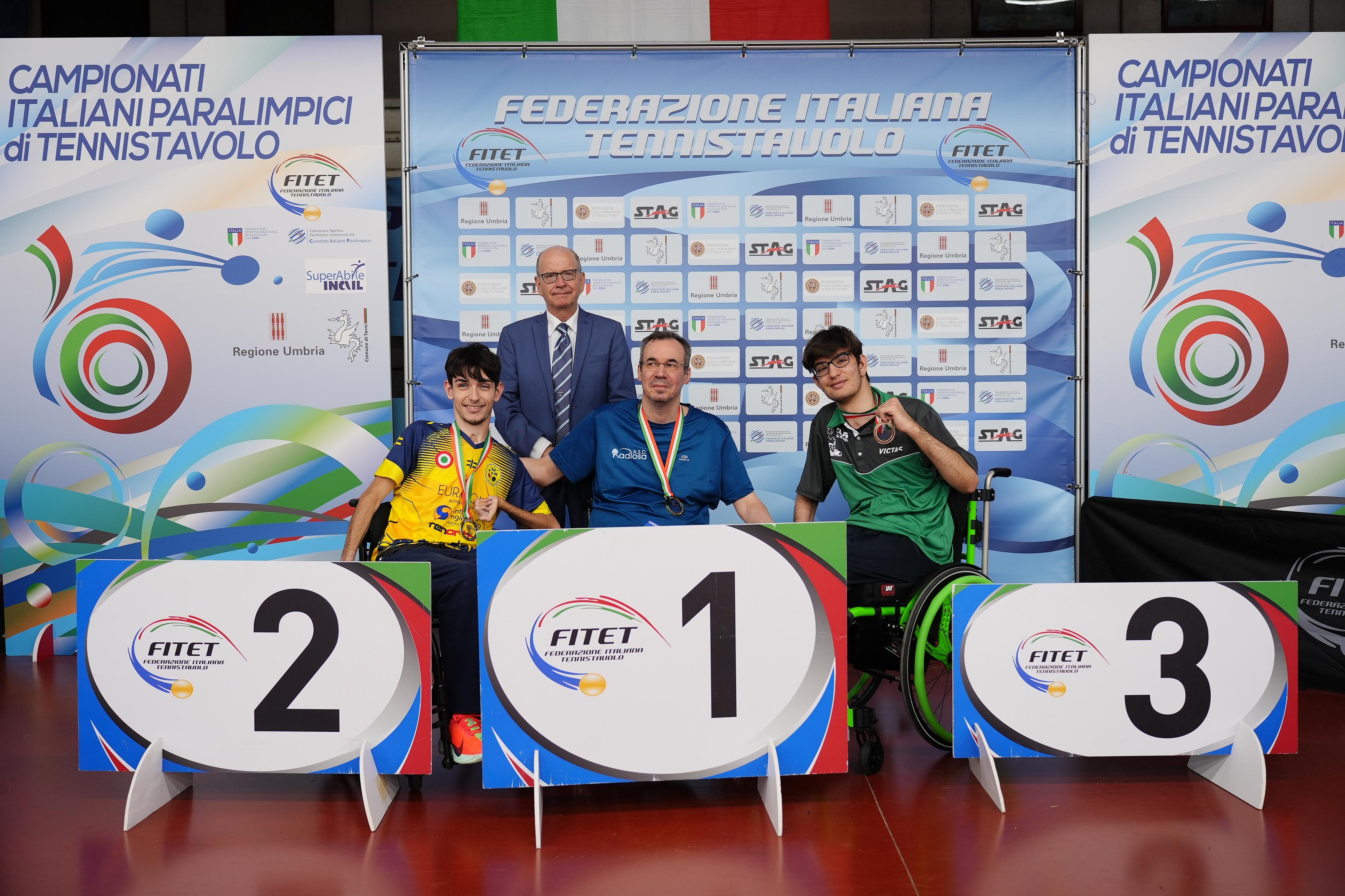 Campionati Italiani Paralimpici 2025 podio del singolare maschile assoluto di classe 1