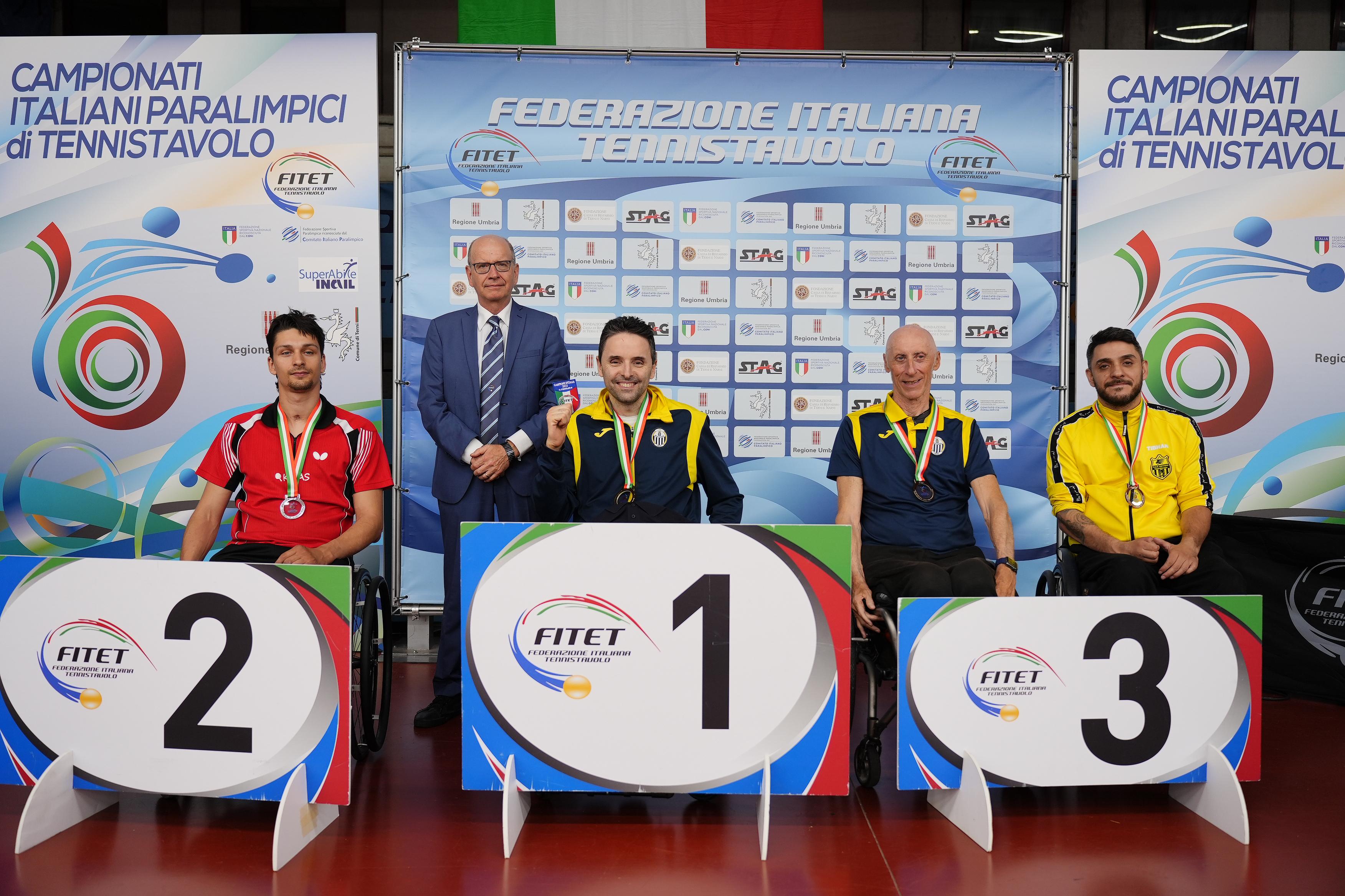 Campionati Italiani Paralimpici 2025 podio del singolare maschile assoluto di classe 2