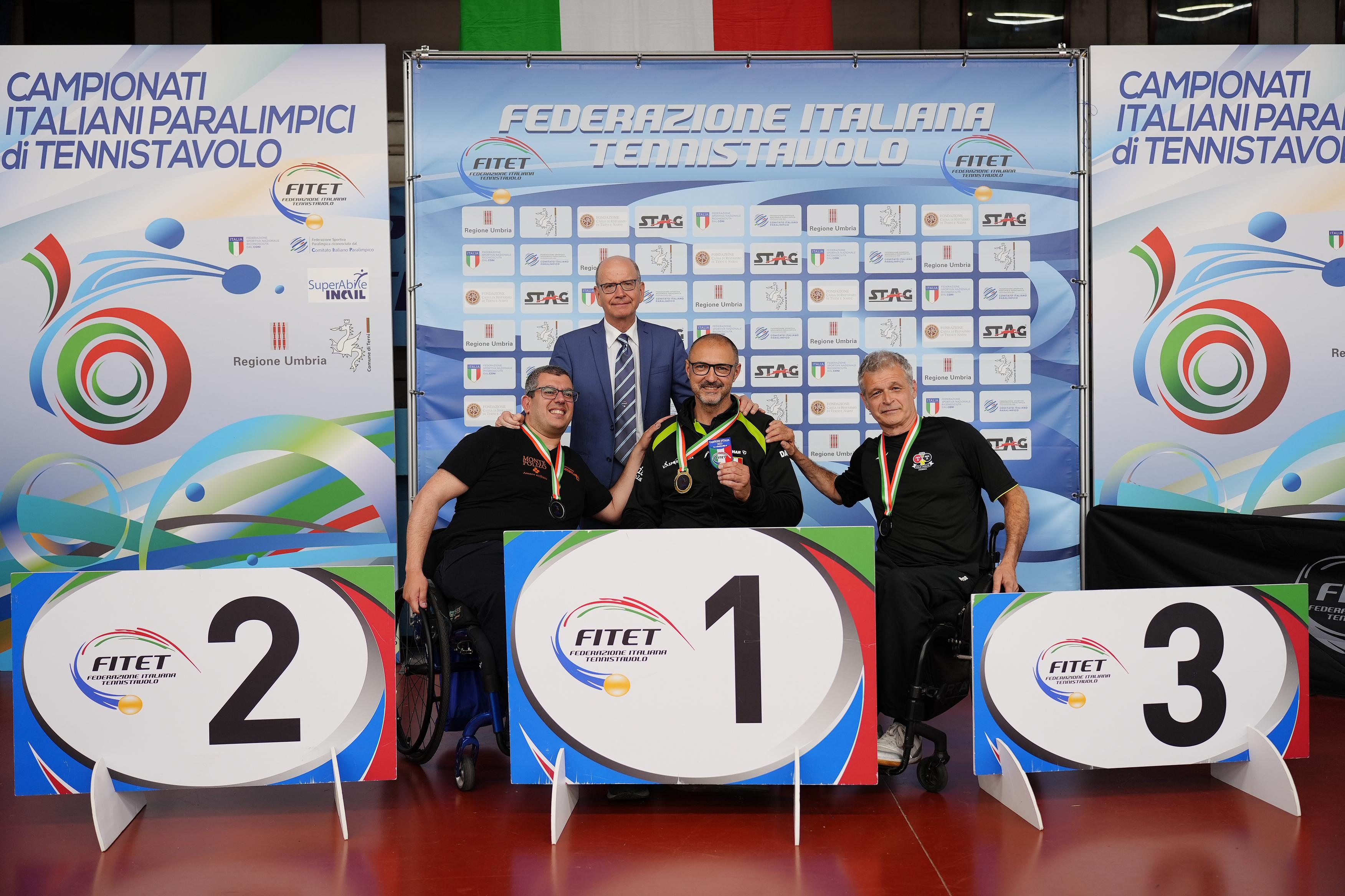 Campionati Italiani Paralimpici 2025 podio del singolare maschile assoluto di classe 4