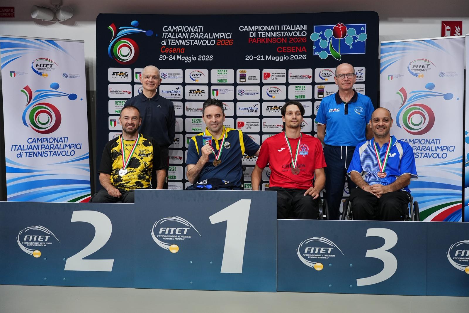 Campionati Italiani Paralimpici 2026 podio del singolare assoluto maschile di classe 2