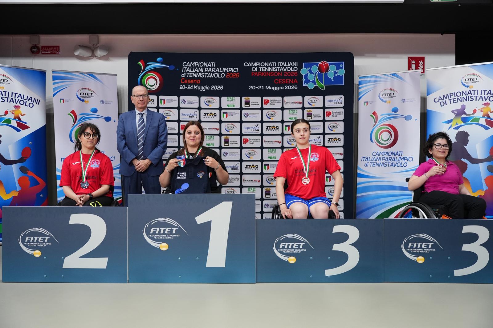 Campionati Italiani Paralimpici 2026 podio del singolare esordienti femminile di classe 1 5
