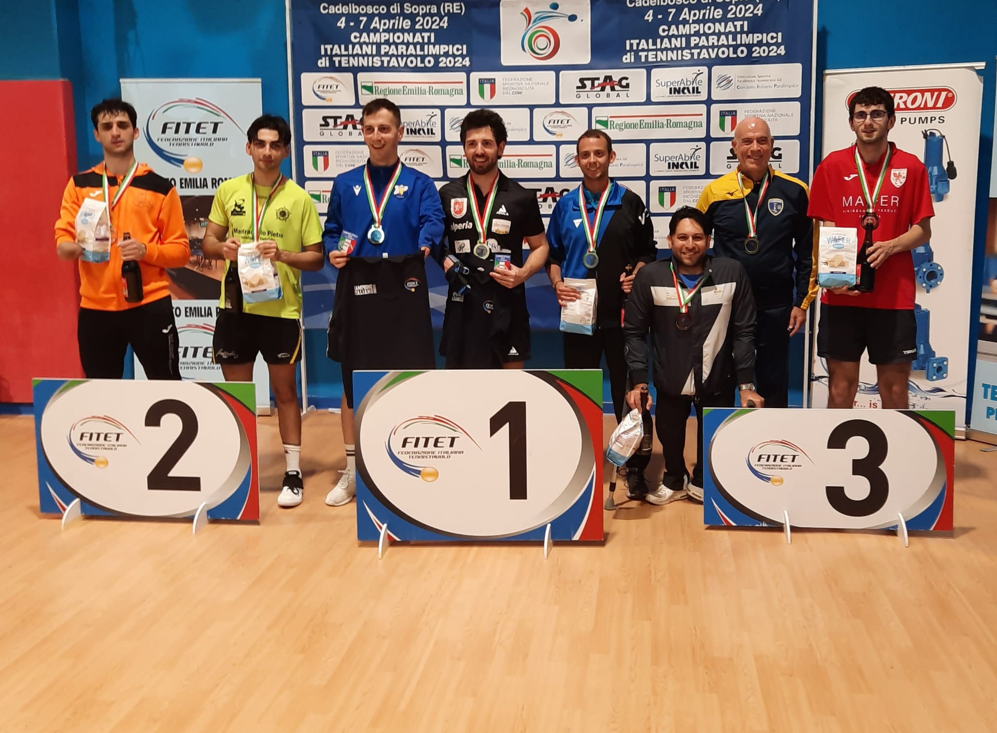Campionati Italiani Paralimpici di Cadelbosco 2024 podio del doppio maschile di classe 6 10